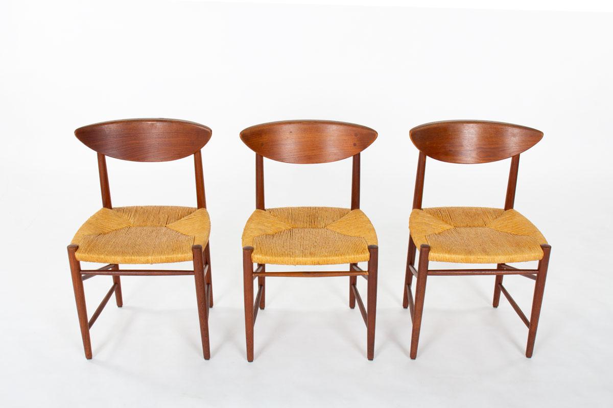 Set di 6 sedie di Peter Hvidt e Orla Molgaard-Nielsen edite da Soborg Mobelfabrik negli anni '60.
modello 316
Struttura in teak, sedile in paglia intrecciata
Bella patina, modello originale