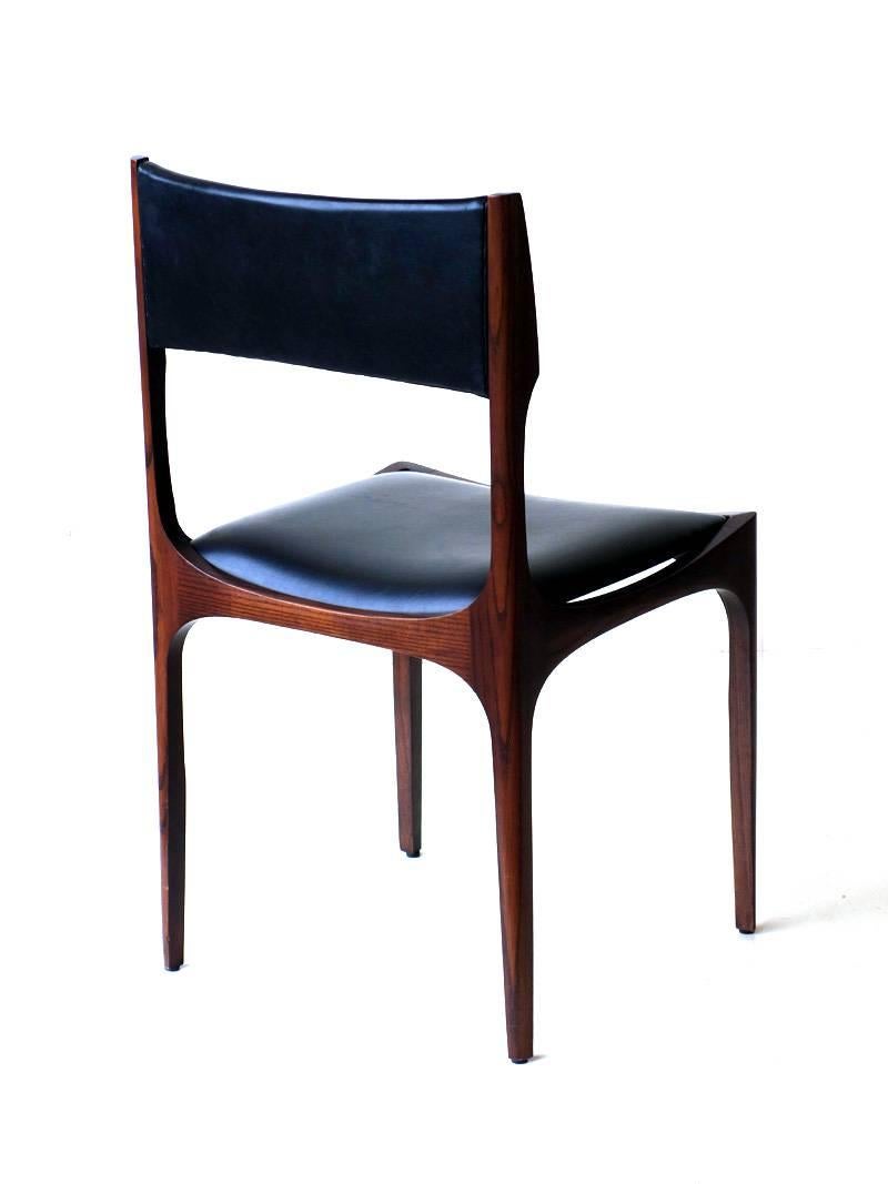 Mid-Century Modern Giuseppe Gibelli Sormani Italian Midcentury Design Black Leather Chair Set of 6