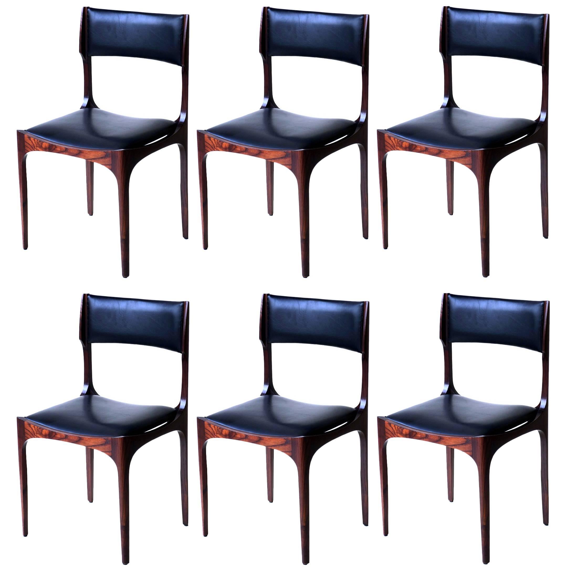 Giuseppe Gibelli Sormani Italian Midcentury Design Black Leather Chair Set of 6