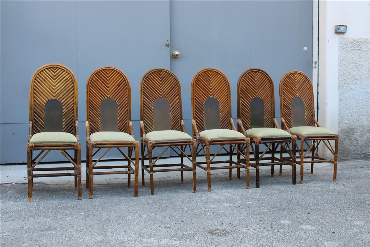6 Chairs High Back Bamboo and Brass Italian design 1970s  In Good Condition For Sale In Palermo, Sicily