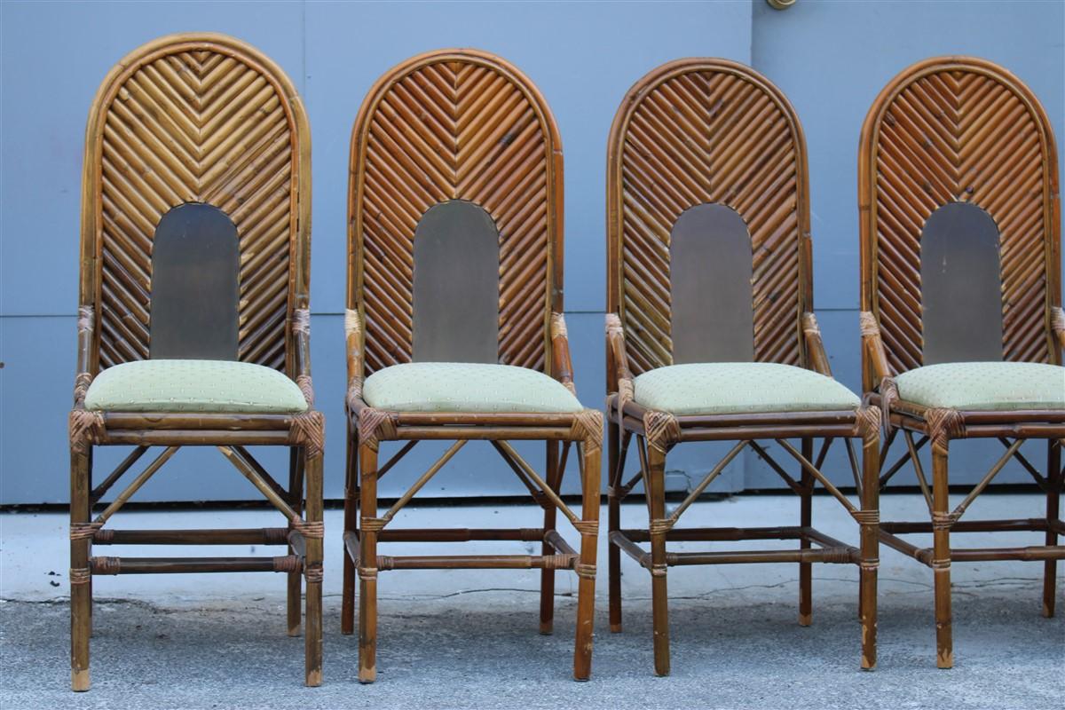 Late 20th Century 6 Chairs High Back Bamboo and Brass Italian design 1970s  For Sale