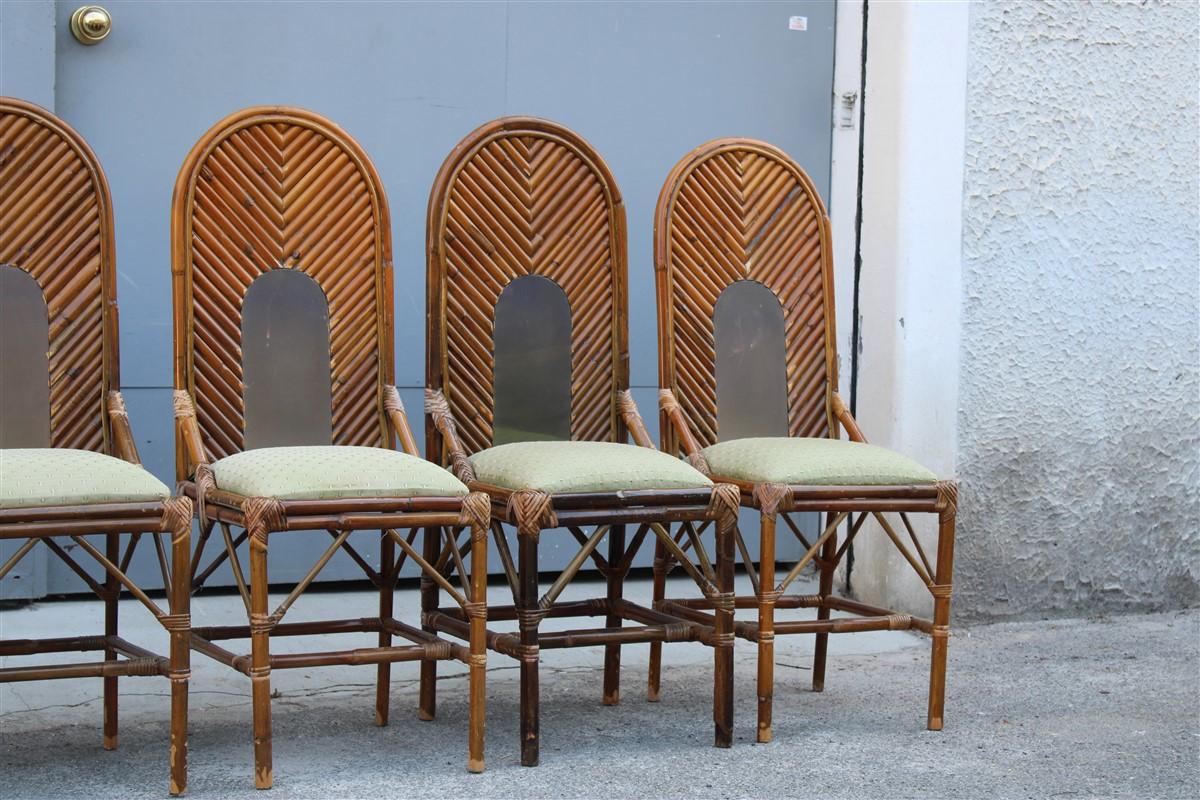 6 Chairs High Back Bamboo and Brass Italian design 1970s  For Sale 1
