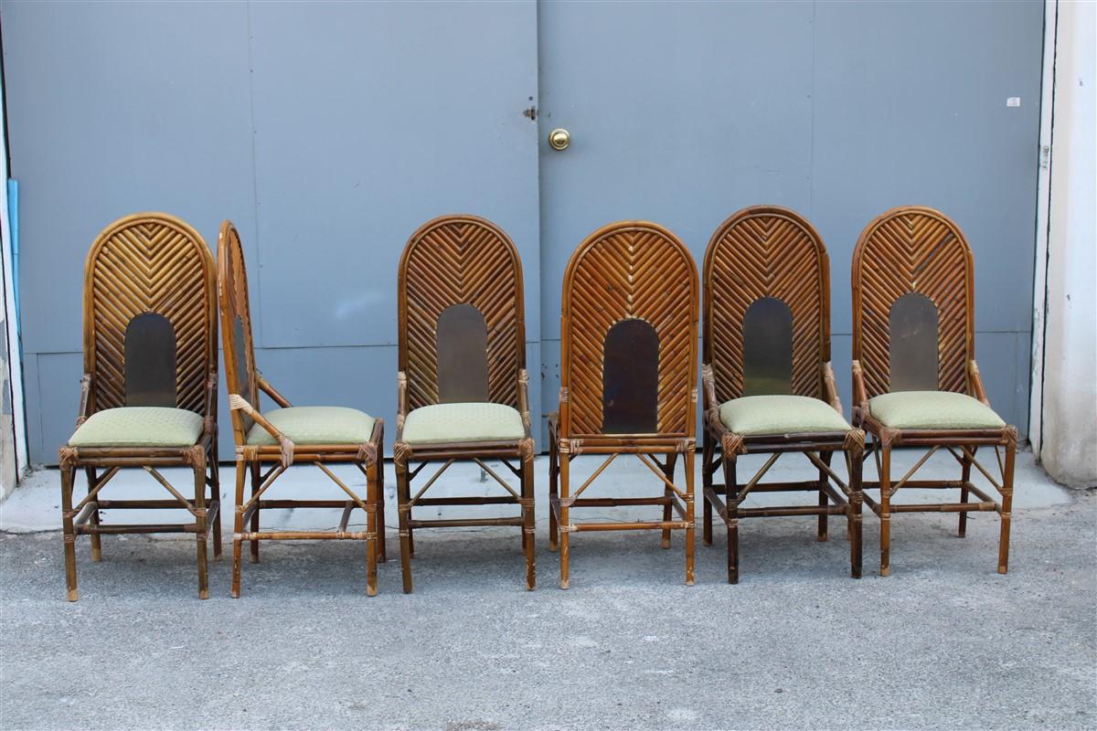 6 Chairs High Back Bamboo and Brass Italian design 1970s  For Sale 2
