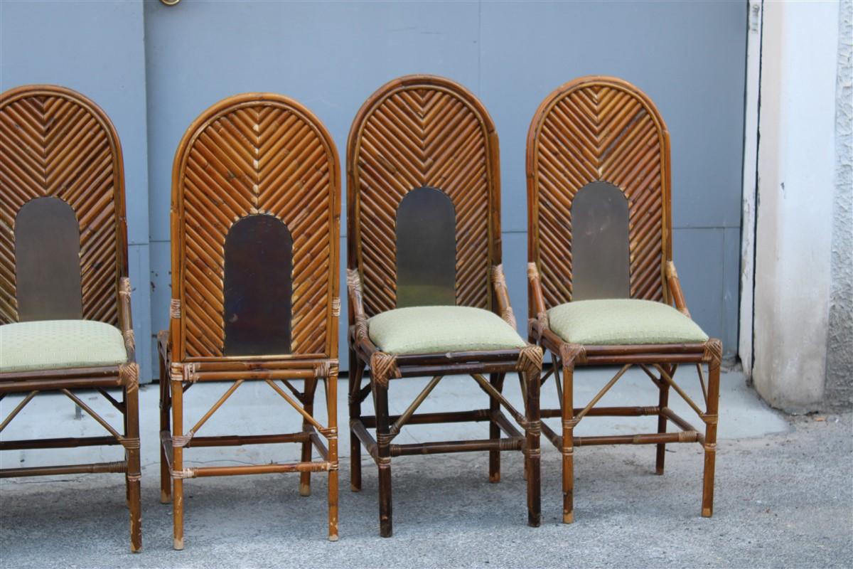 6 Chairs High Back Bamboo and Brass Italian design 1970s  For Sale 3
