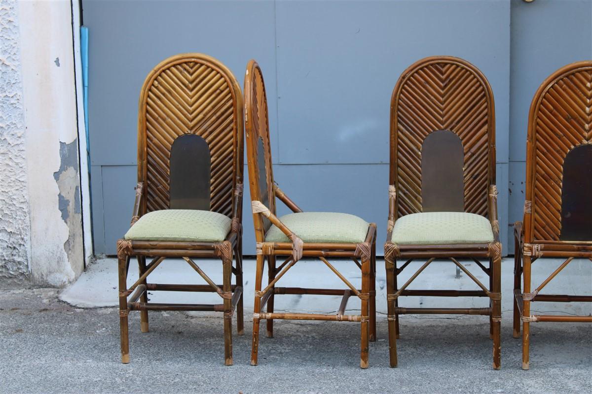 6 Chairs High Back Bamboo and Brass Italian design 1970s  For Sale 4
