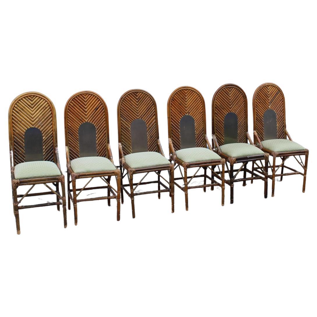 6 Chairs High Back Bamboo and Brass Italian design 1970s  For Sale