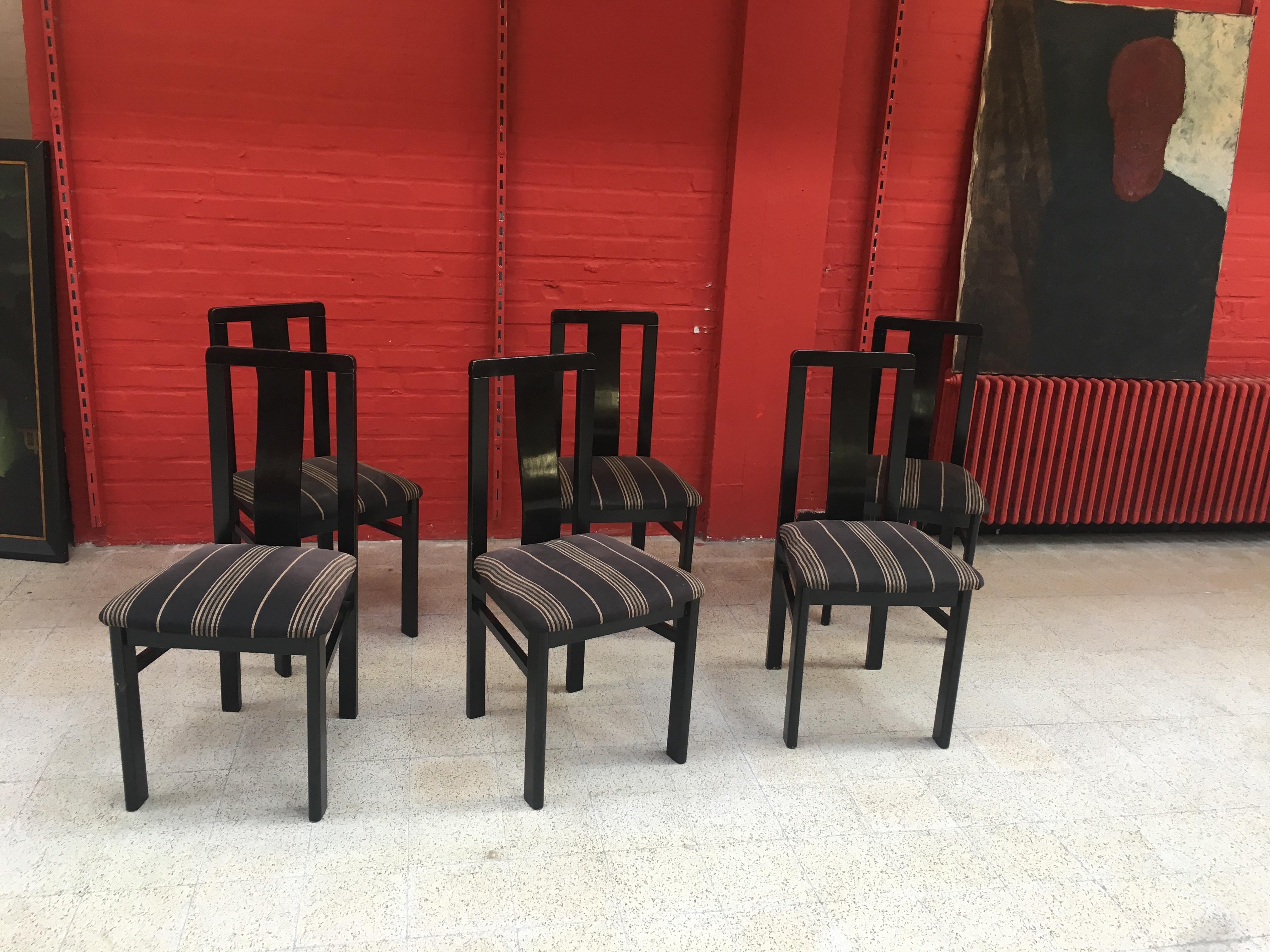 Mid-Century Modern 6 Chairs in Blackened Wood, circa 1960-1970 For Sale