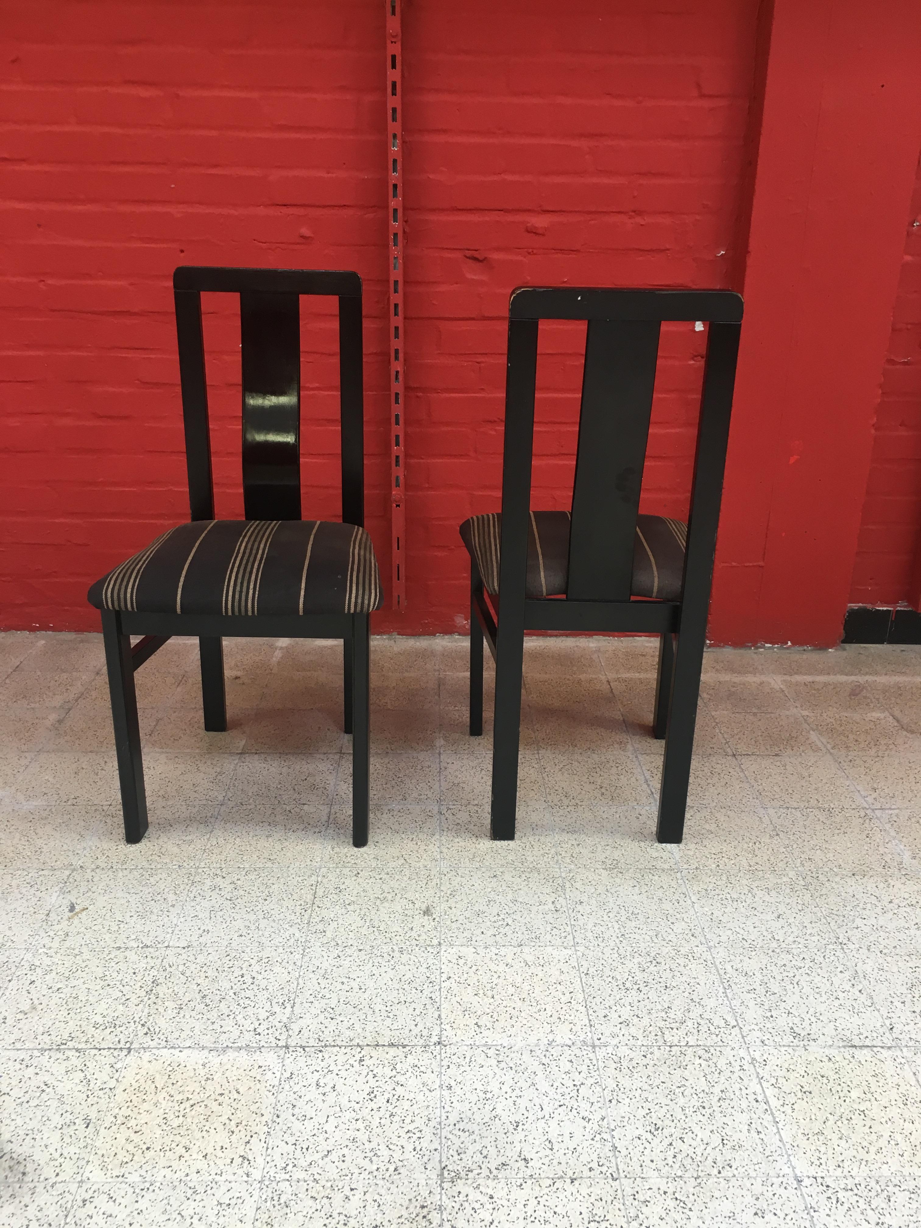 Belgian 6 Chairs in Blackened Wood, circa 1960-1970 For Sale