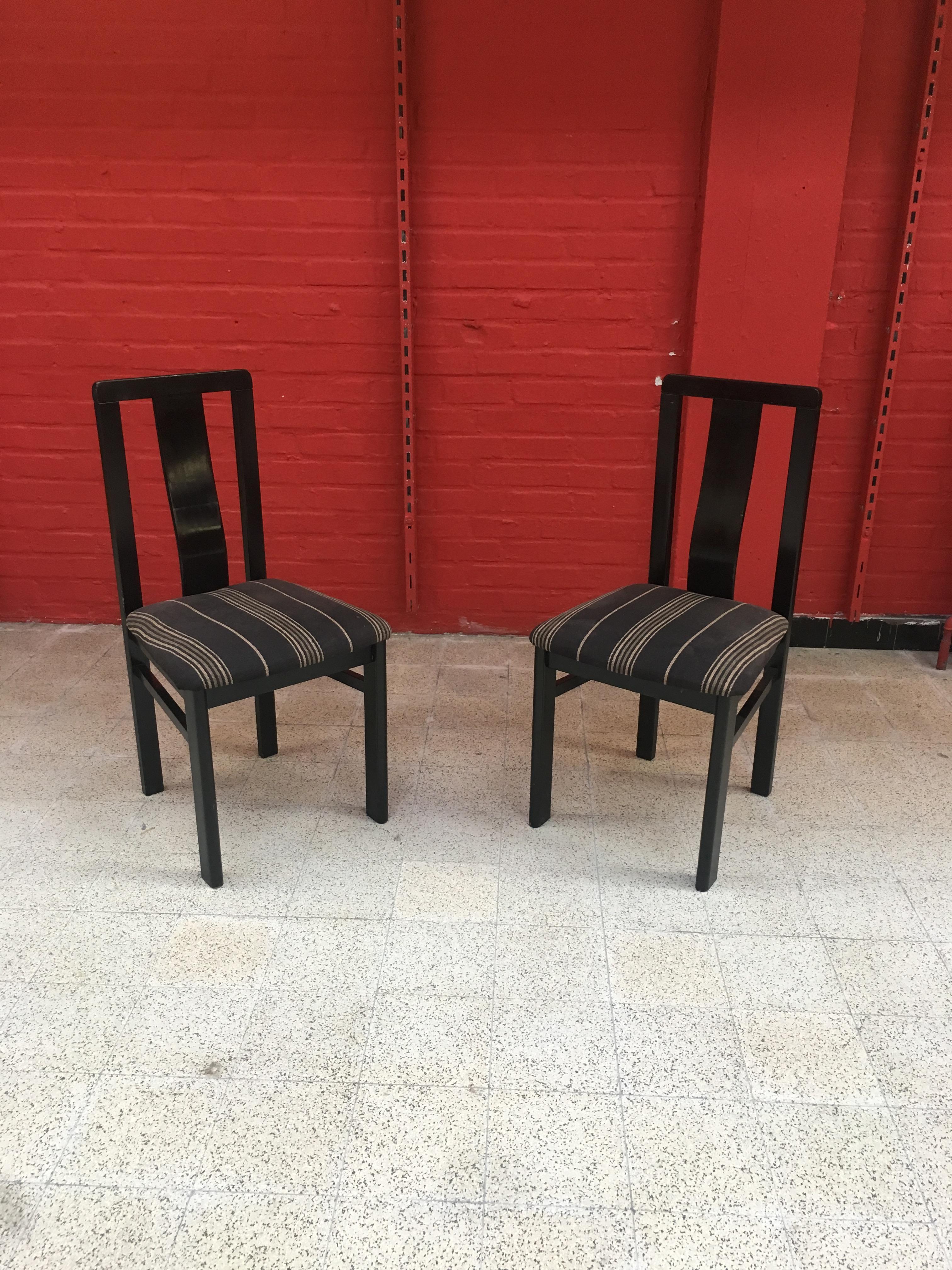 Mid-20th Century 6 Chairs in Blackened Wood, circa 1960-1970 For Sale