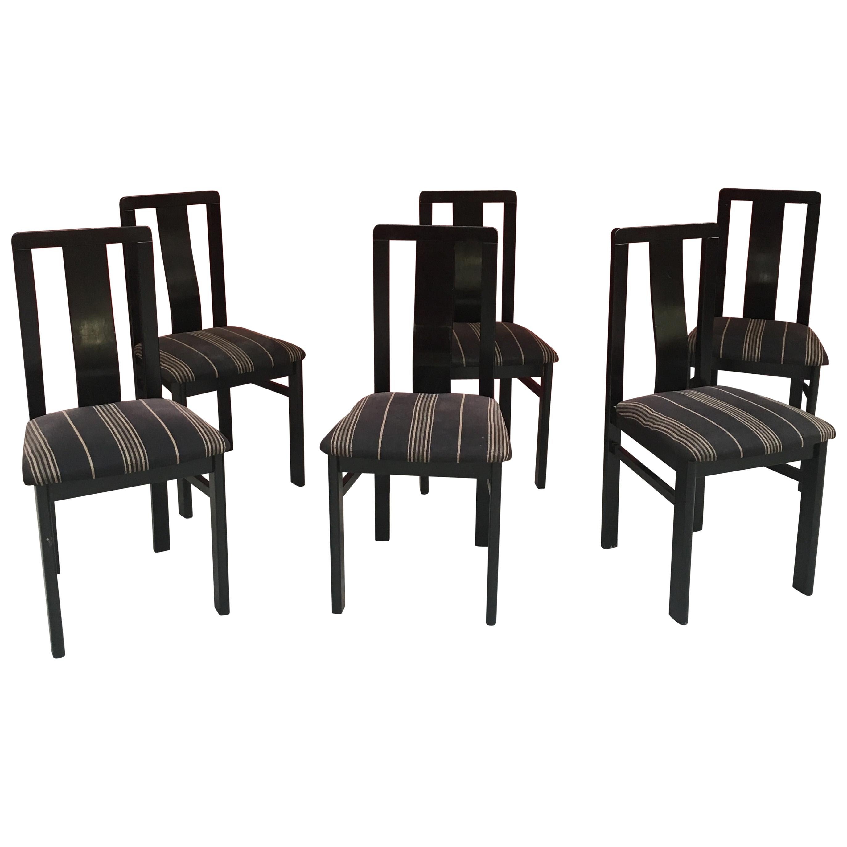 6 Chairs in Blackened Wood, circa 1960-1970