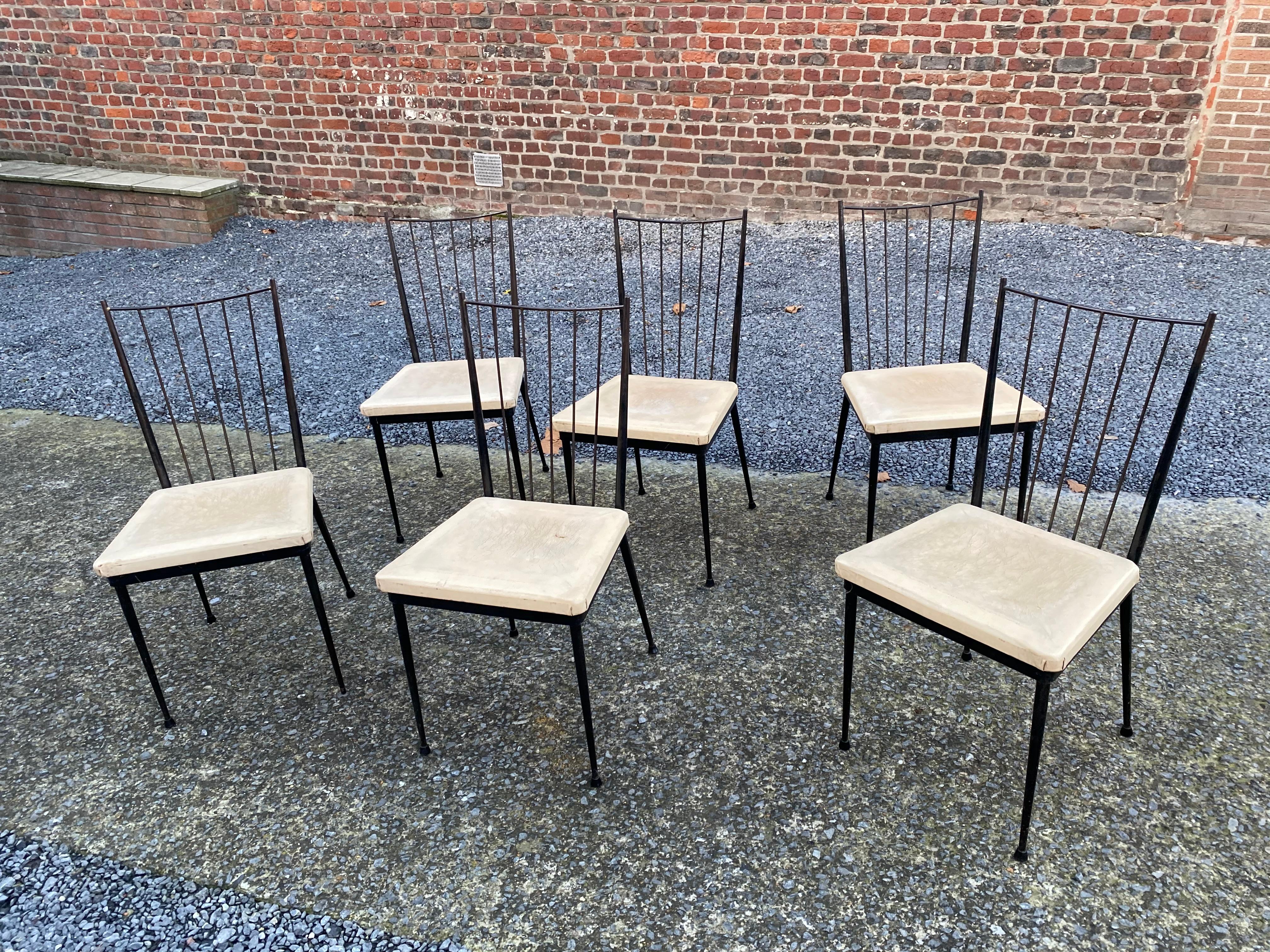 French 6 chairs in lacquered metal, french reconstruction circa 1950/1960 For Sale
