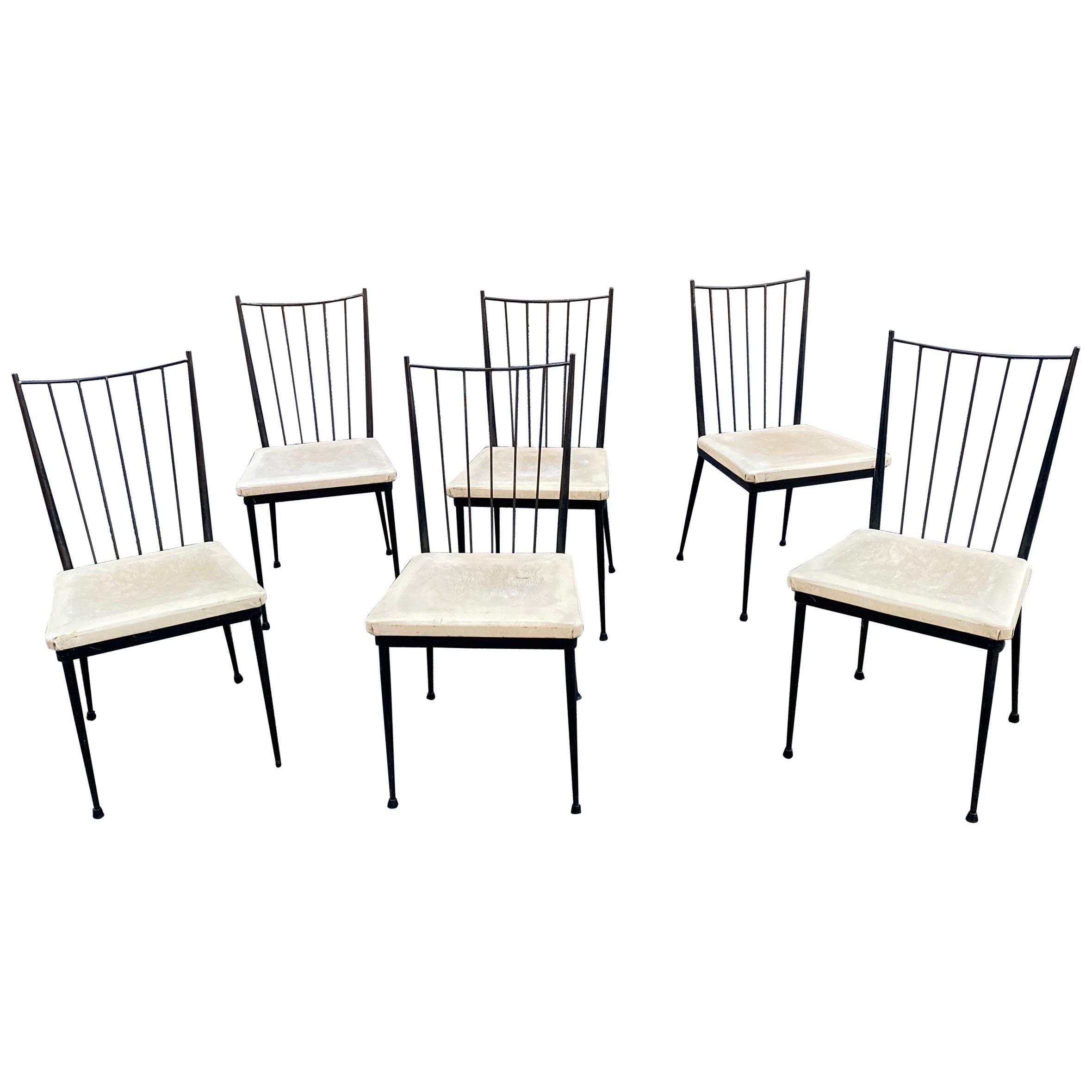 6 chaises en métal laqué, reconstruction française vers 1950/1960