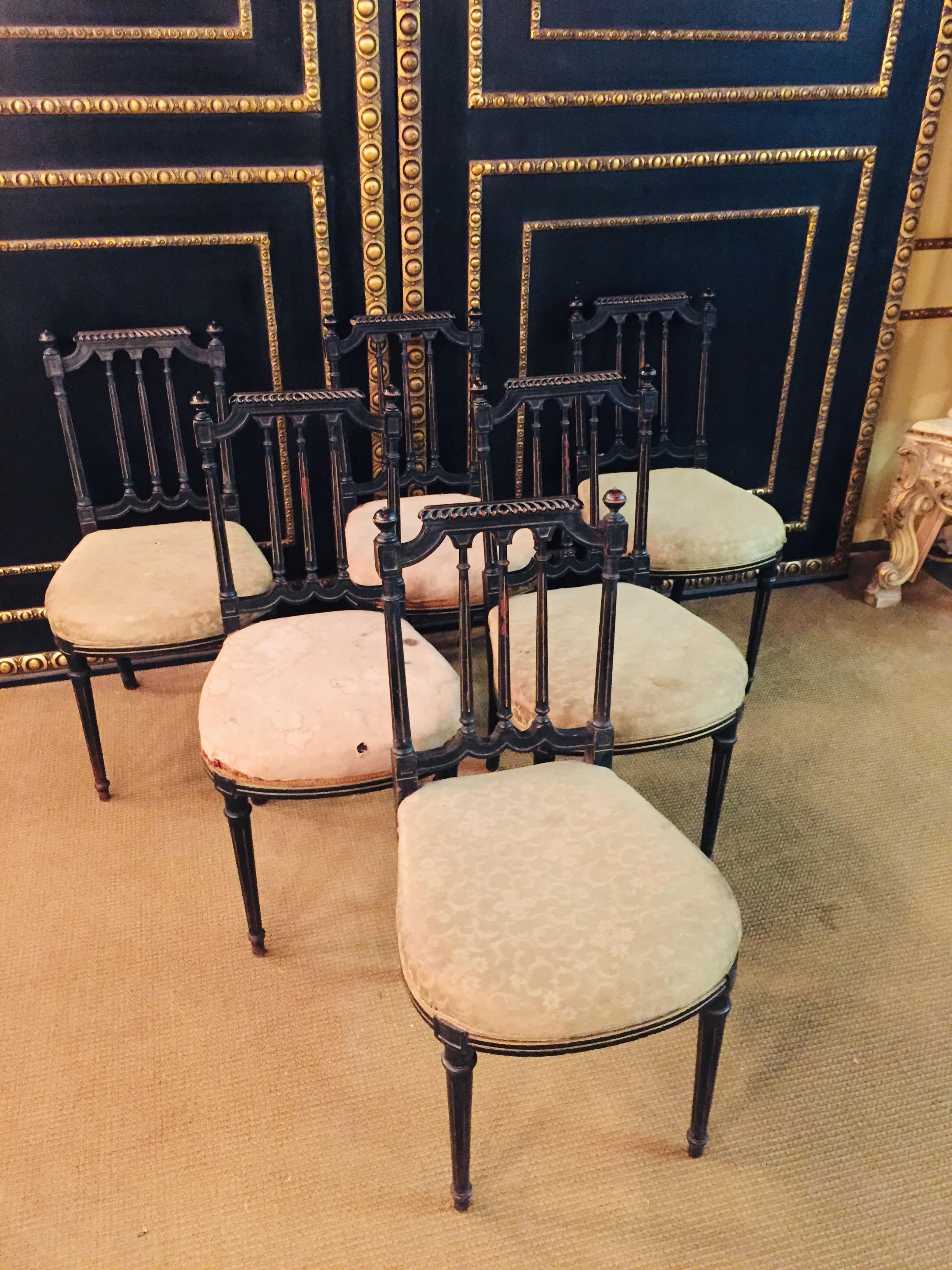 6 Chairs in antique Louis Seize Stil Black Ebonized beech 5