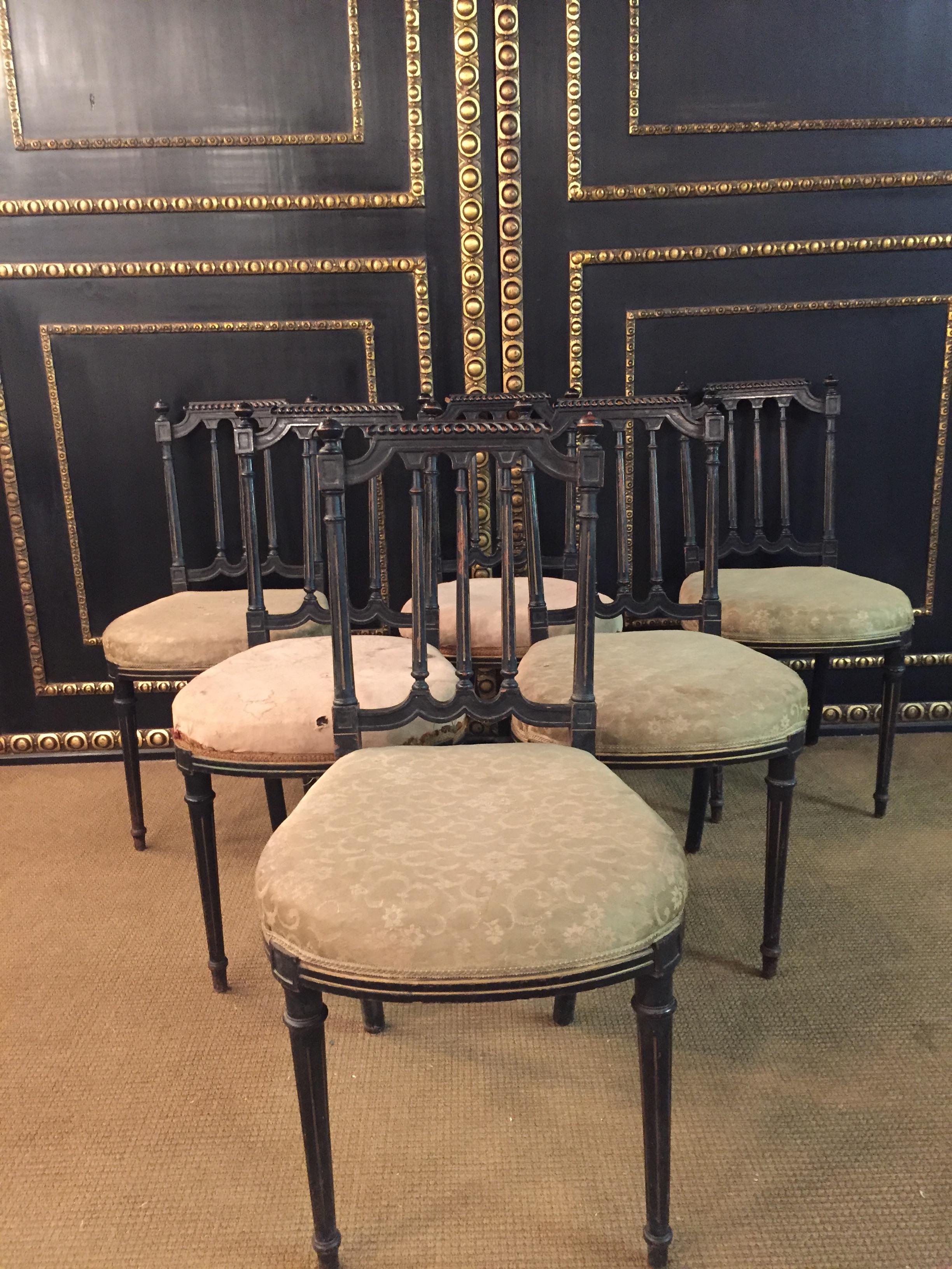 Louis XVI 6 Chairs in Louis Seize Stil Black Ebonized
