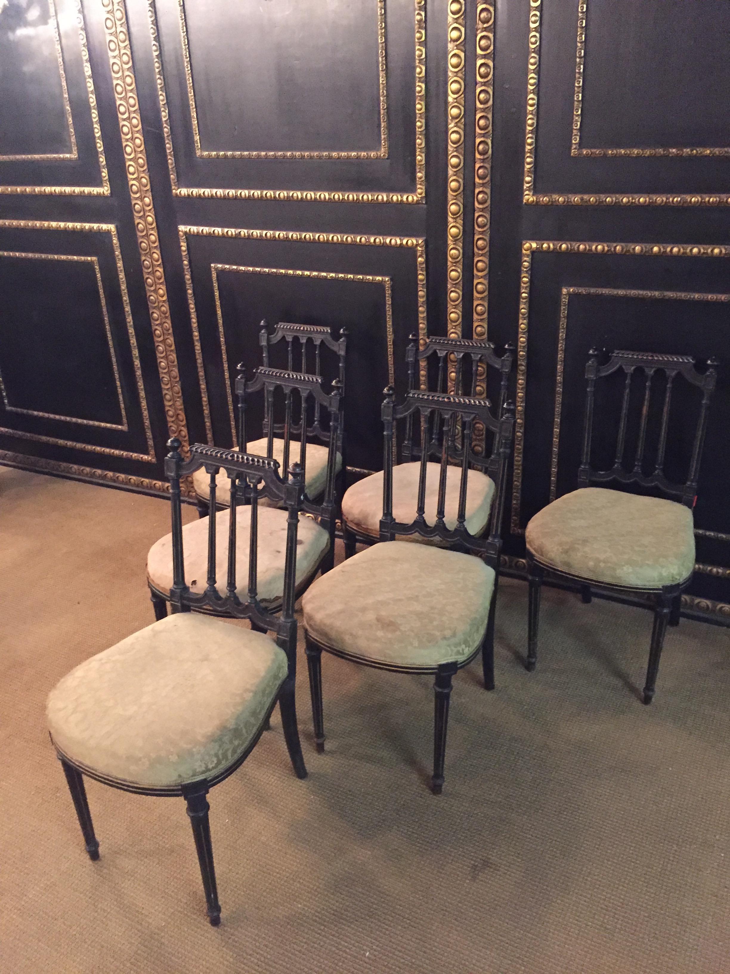 German 6 Chairs in antique Louis Seize Stil Black Ebonized beech