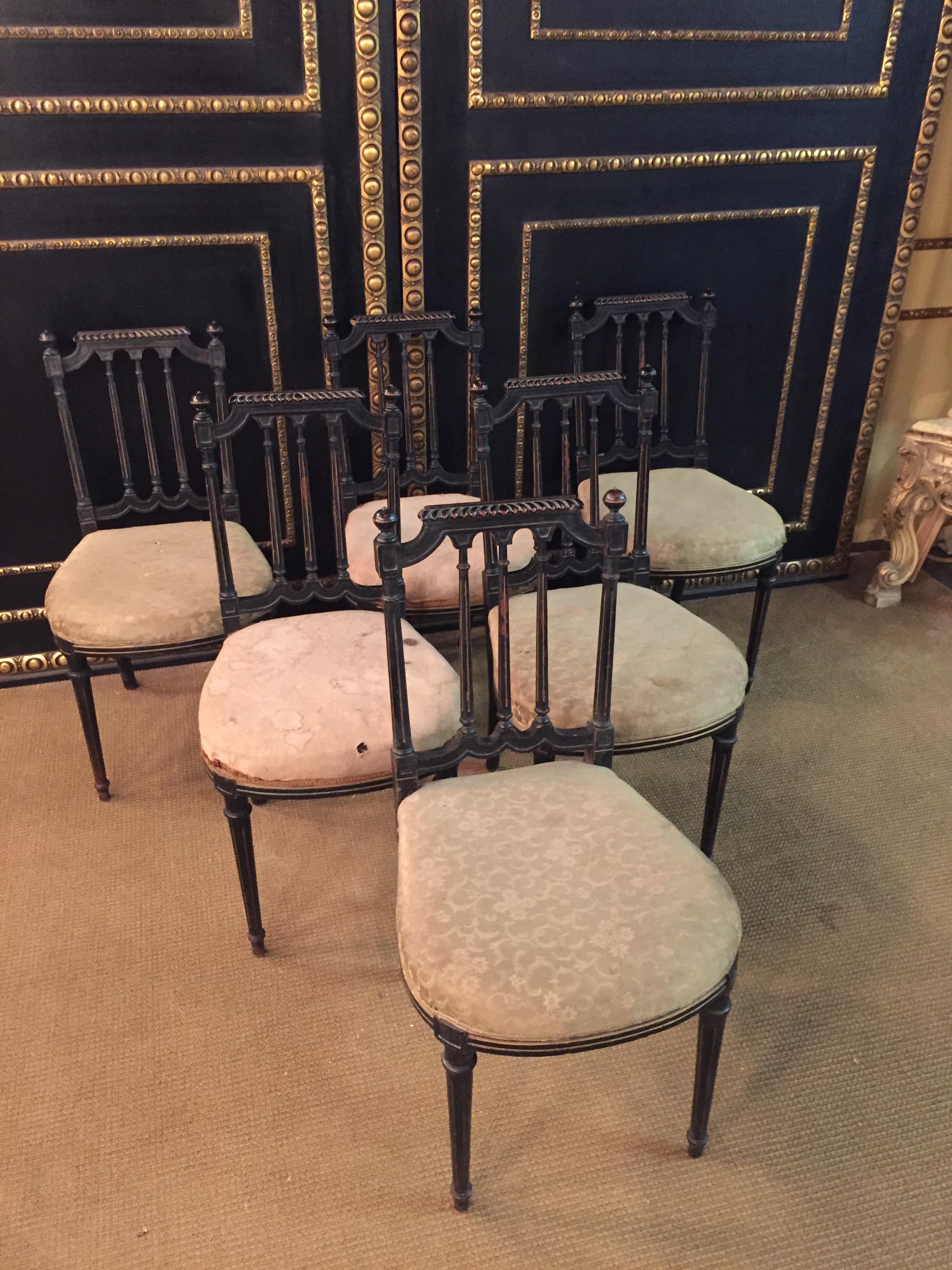 Woodwork 6 Chairs in antique Louis Seize Stil Black Ebonized beech