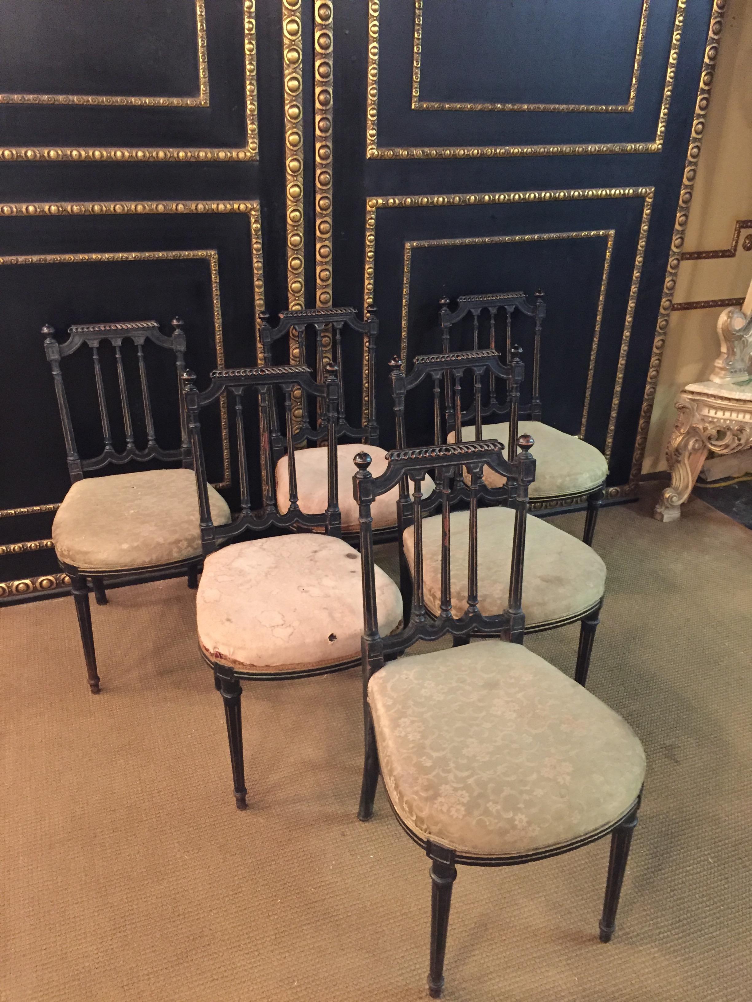 6 Chairs in antique Louis Seize Stil Black Ebonized beech In Good Condition In Berlin, DE