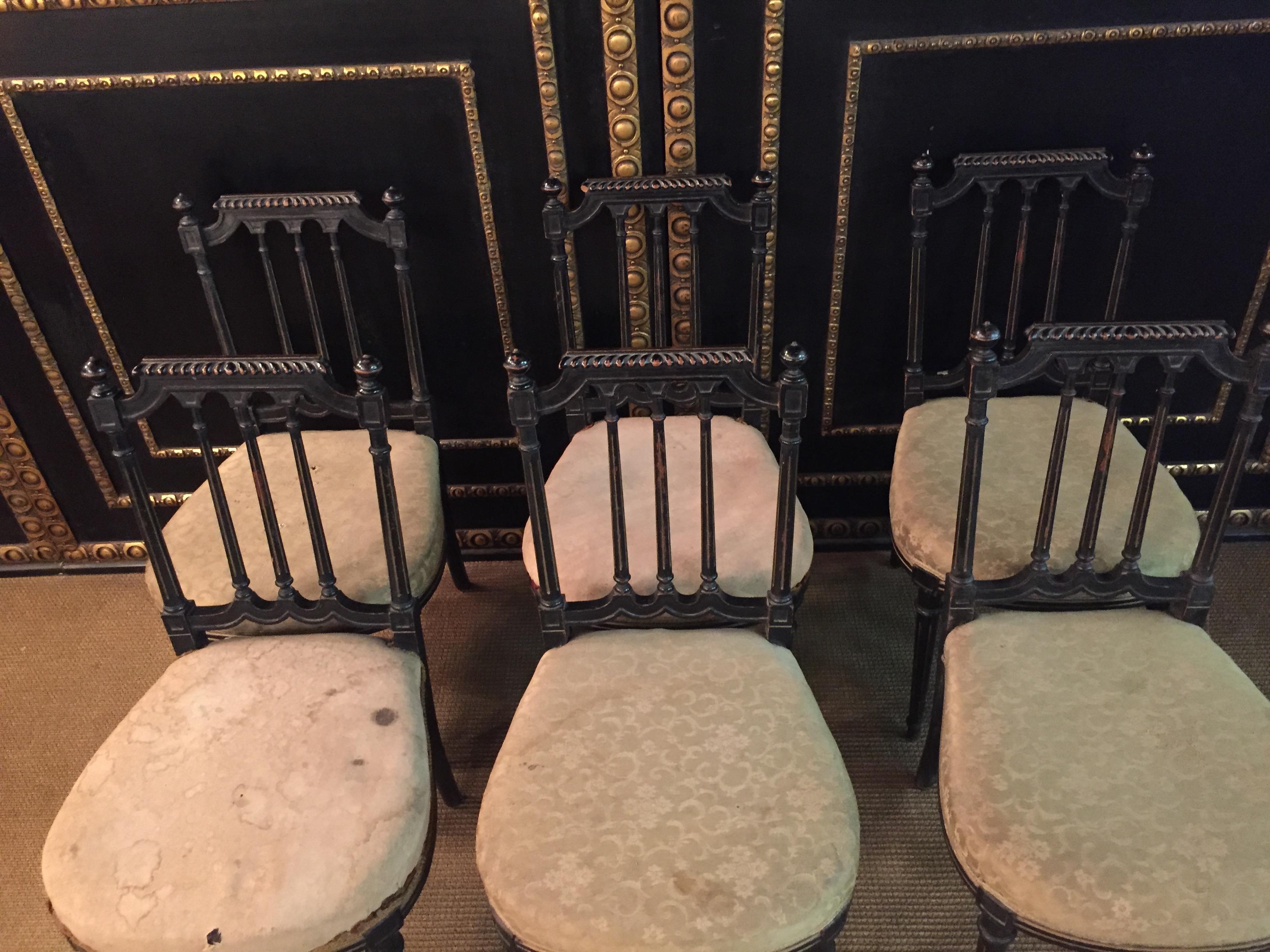 19th Century 6 Chairs in antique Louis Seize Stil Black Ebonized beech