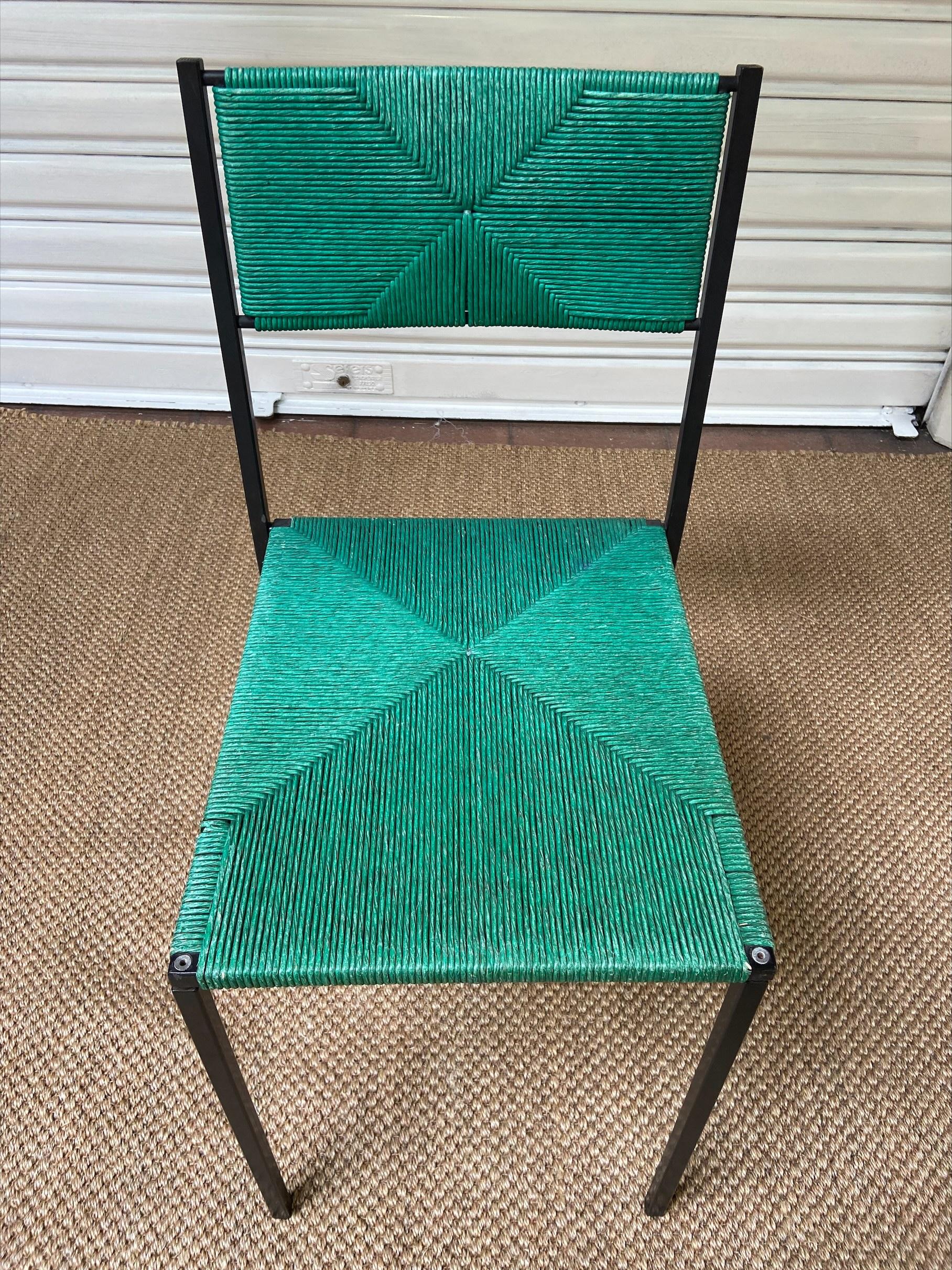 Modern 6 Chairs Model Paludis 150 Green, Giandomenico Belloti, 1950