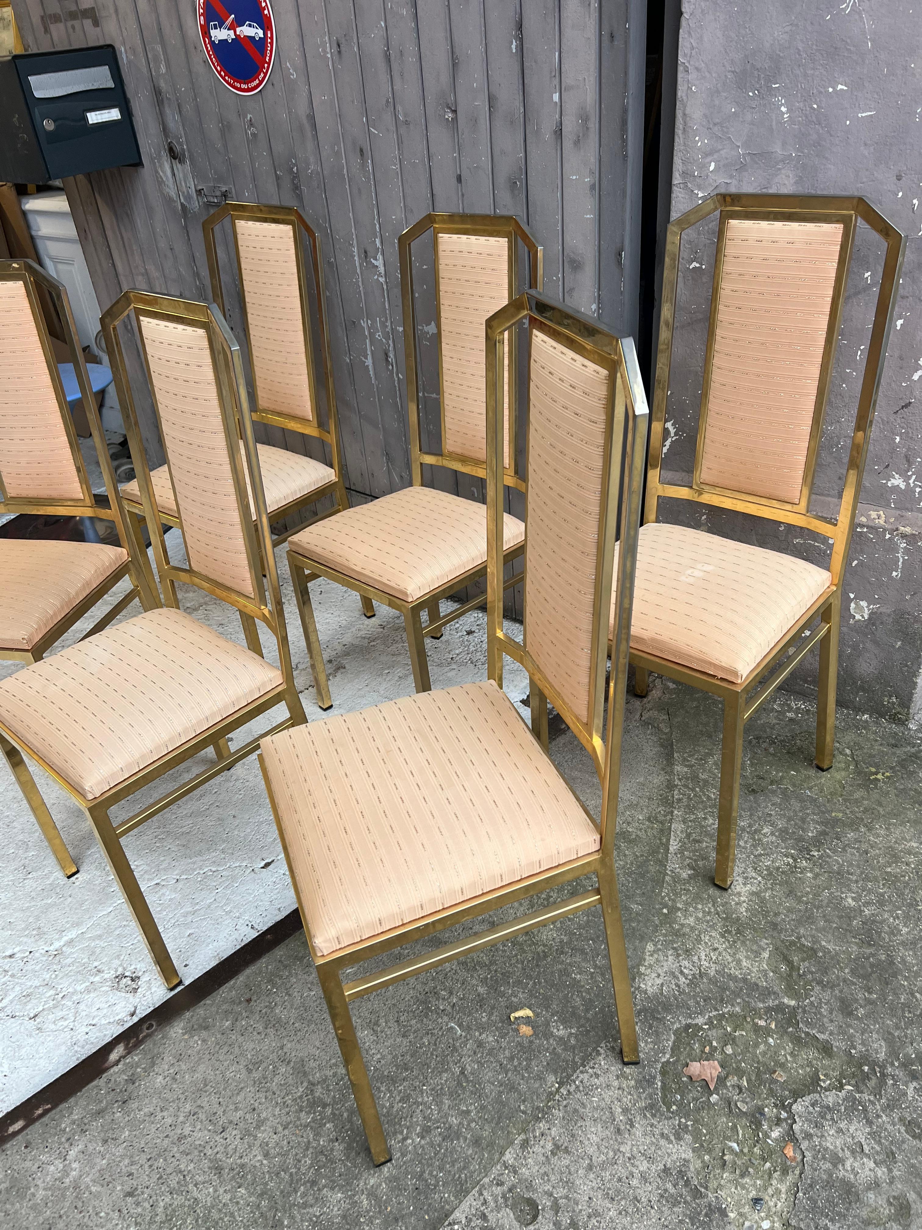 French 6 Chairs of JC Mahey, Art Deco Style in Brass For Sale