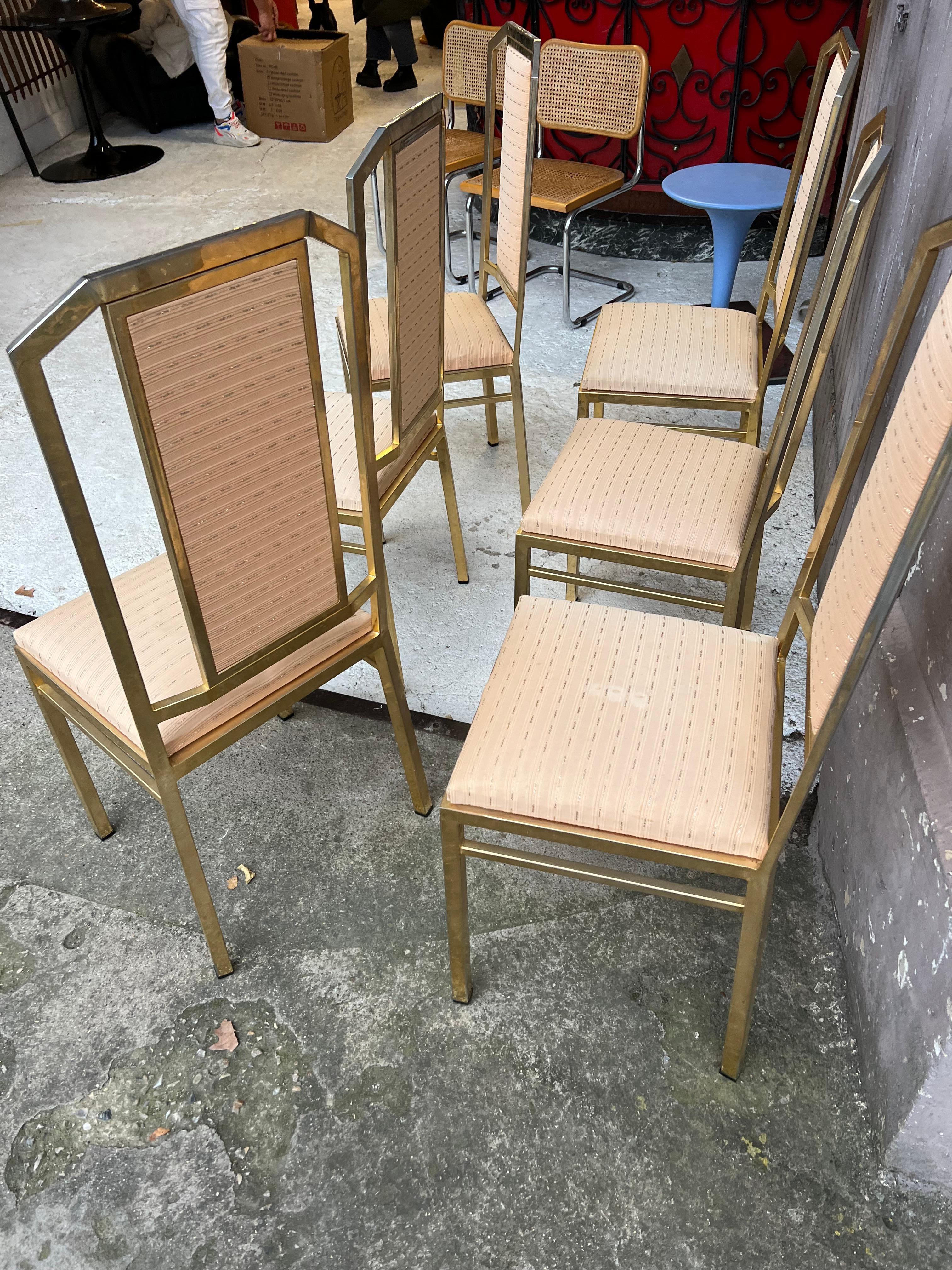 6 Chairs of JC Mahey, Art Deco Style in Brass In Good Condition For Sale In PÉZENAS, FR
