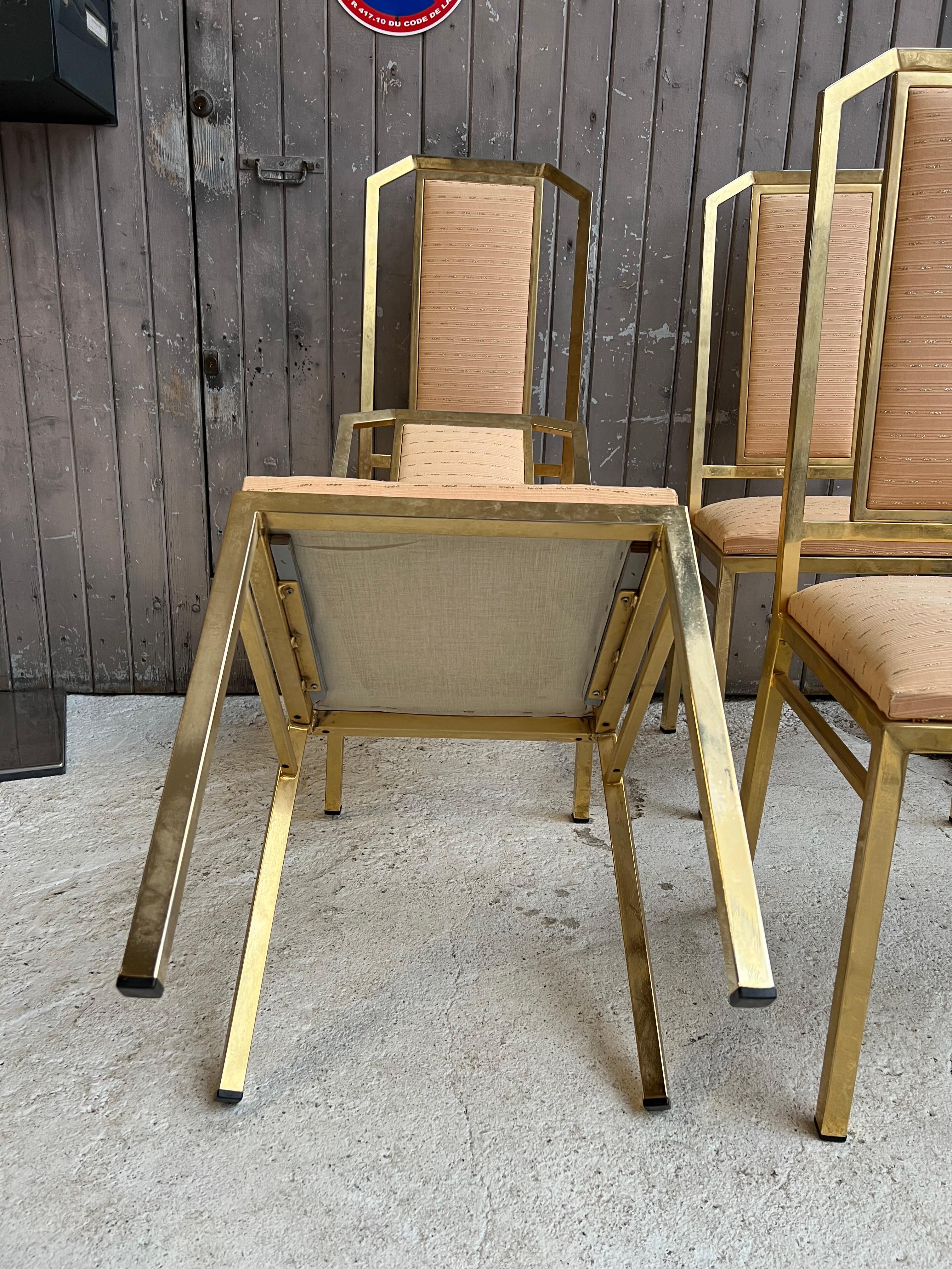 20th Century 6 Chairs of JC Mahey, Art Deco Style in Brass For Sale