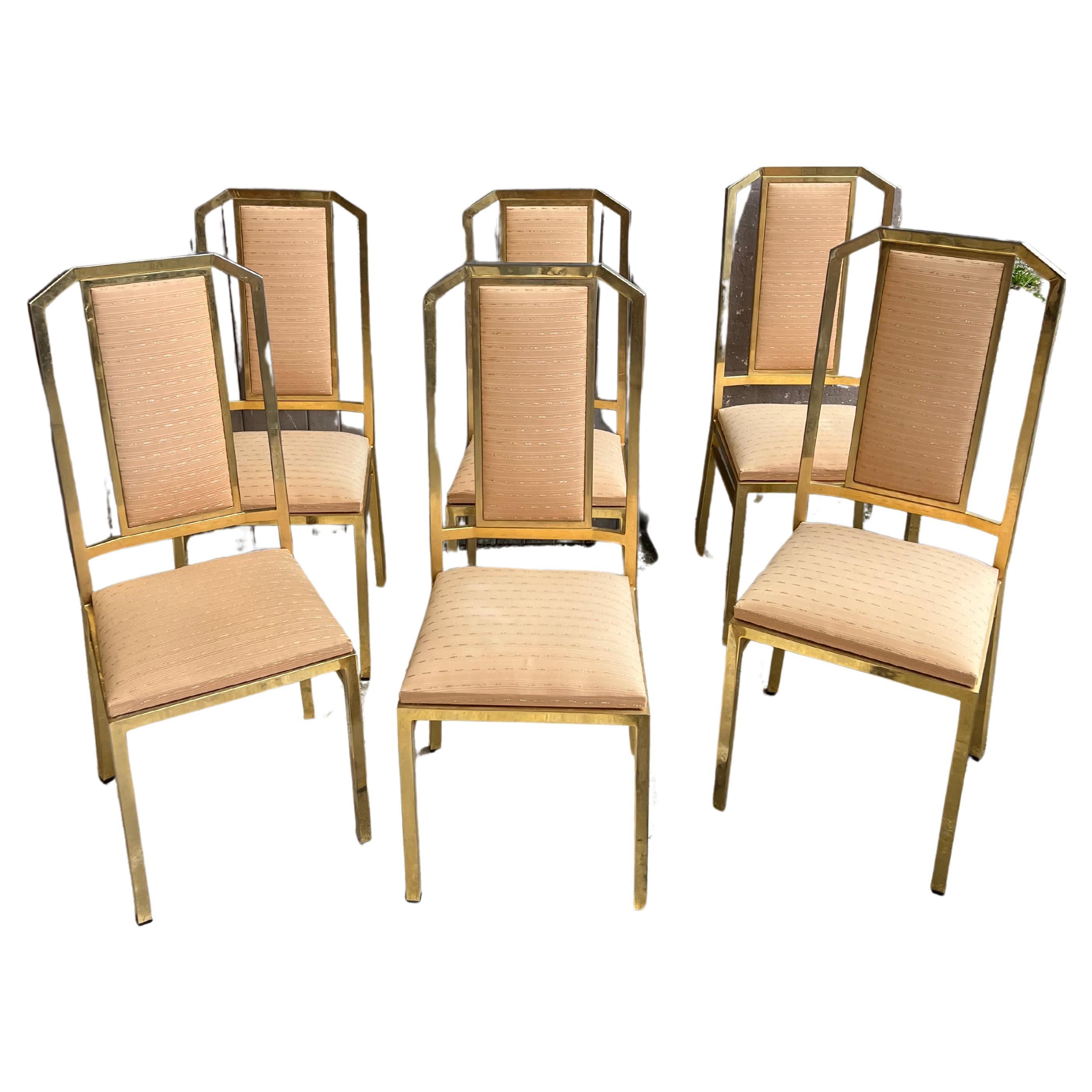 6 Chairs of JC Mahey, Art Deco Style in Brass For Sale