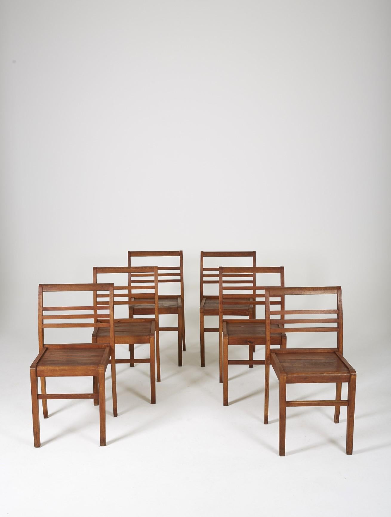 French Provincial 6 Chairs Reconstruction by René Gabriel, 1940s