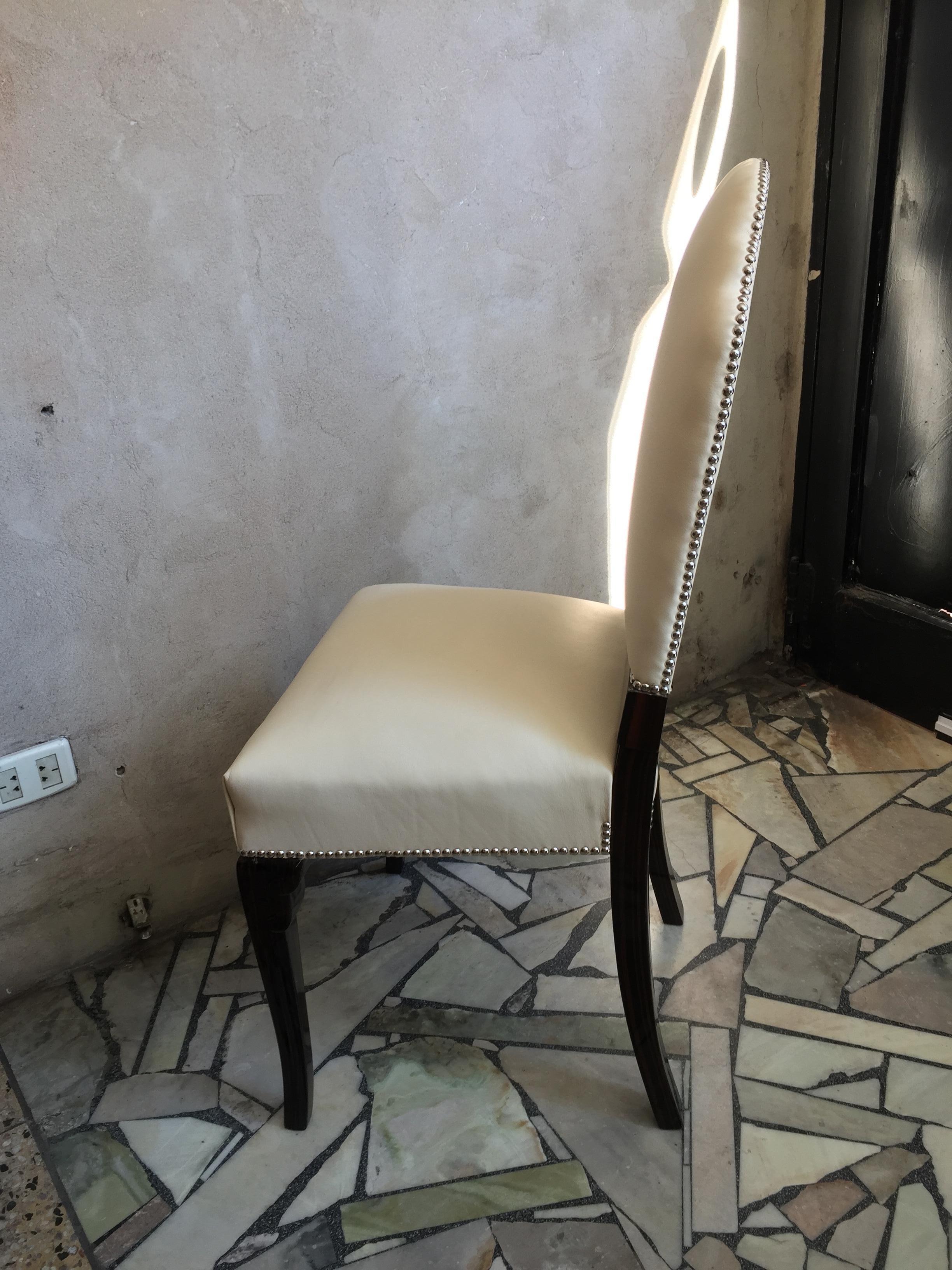 6 Chairs Style : Art Deco , Materials: Leather and wood For Sale 6