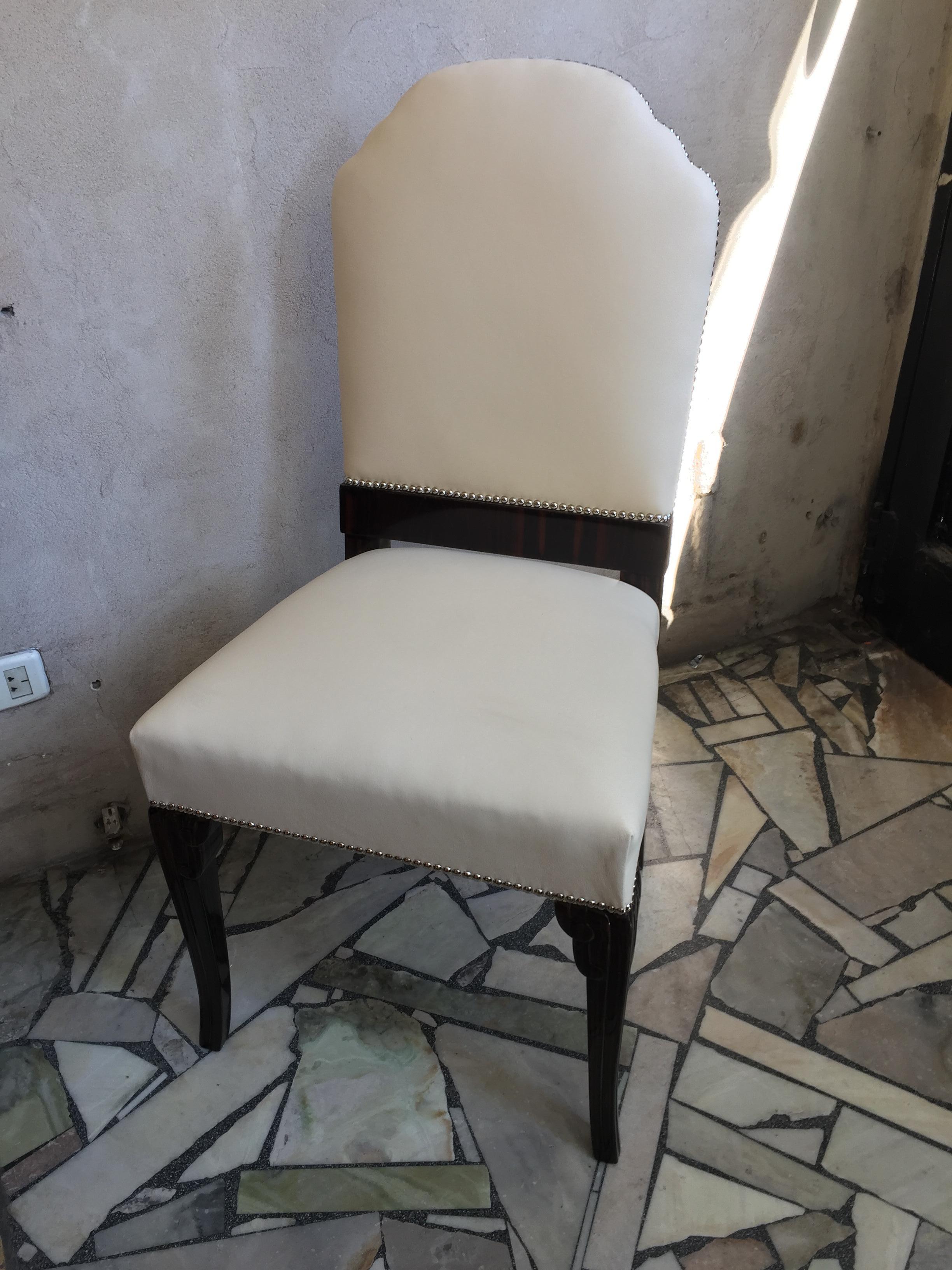 6 Chairs Style : Art Deco , Materials: Leather and wood For Sale 2
