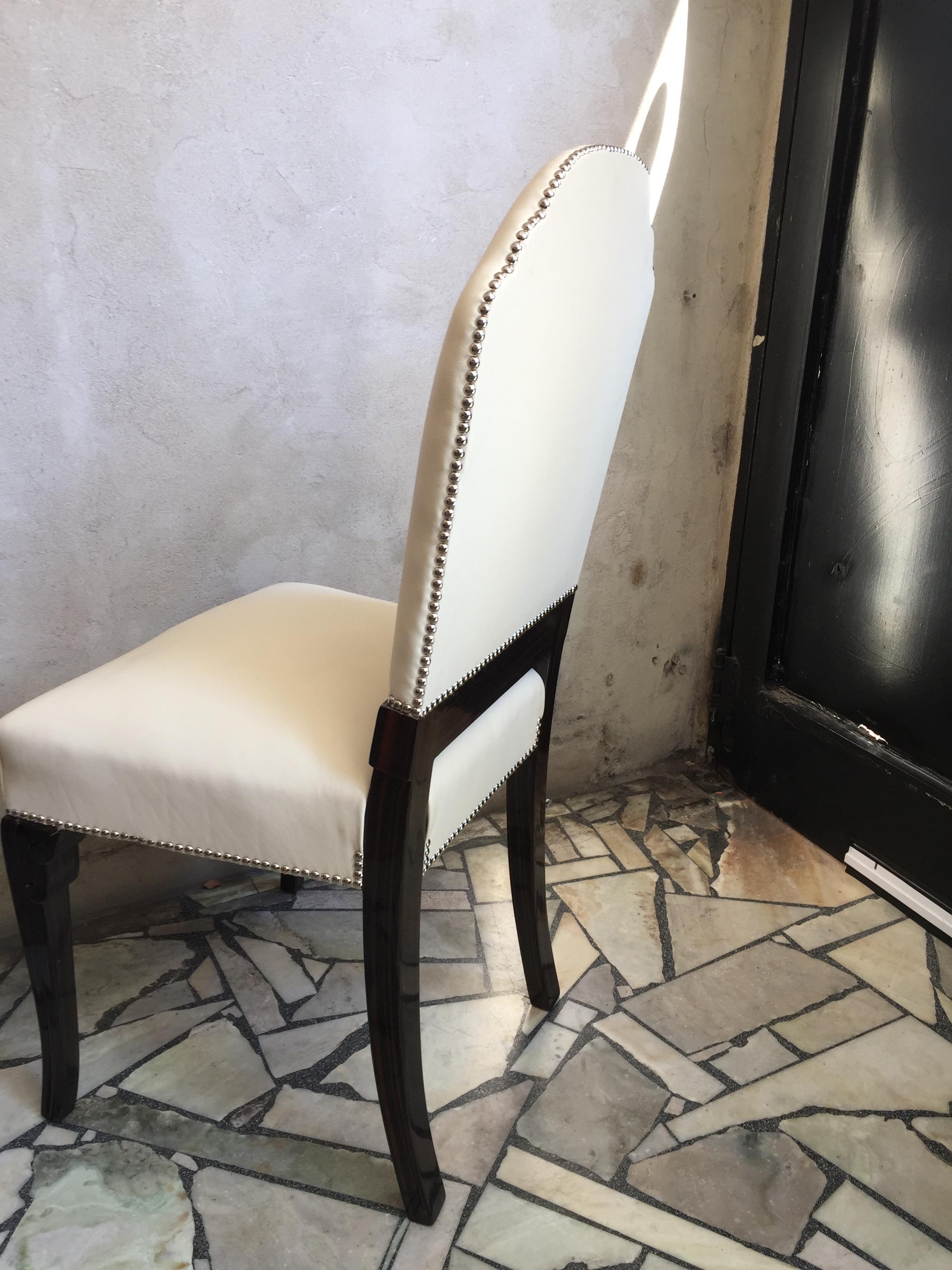 6 Chairs Style : Art Deco , Materials: Leather and wood For Sale 5