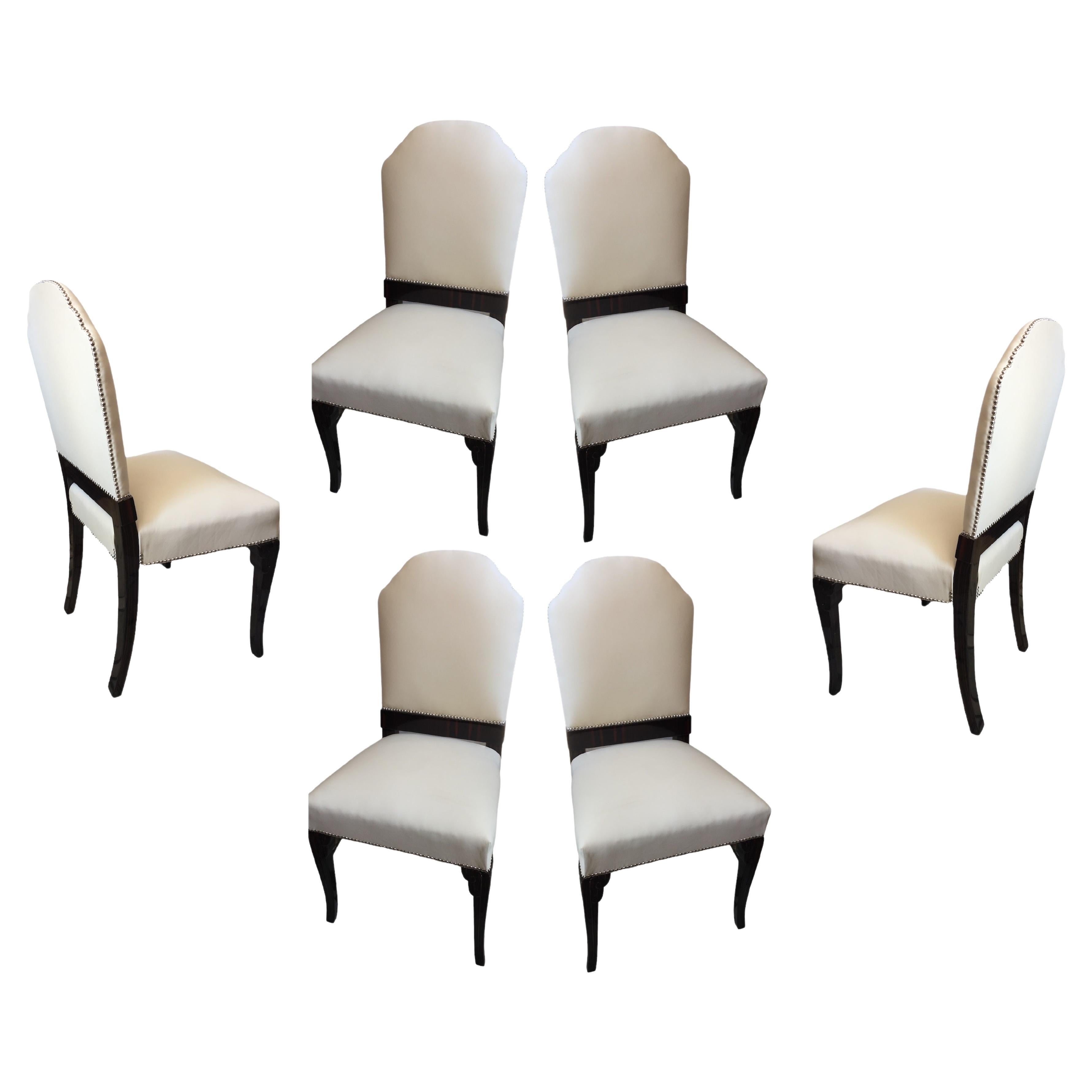 6 Stühle Stil: Art déco, Materialien: Leder und Holz im Angebot