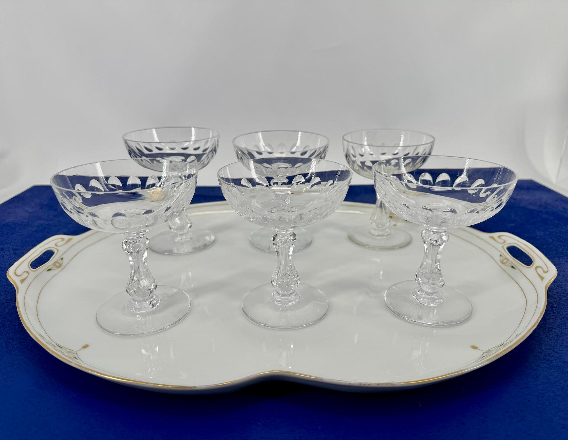 Art nouveau 6 verres à champagne modèle Olivier Cristalleries Val Saint Lambert circa 1900 en vente