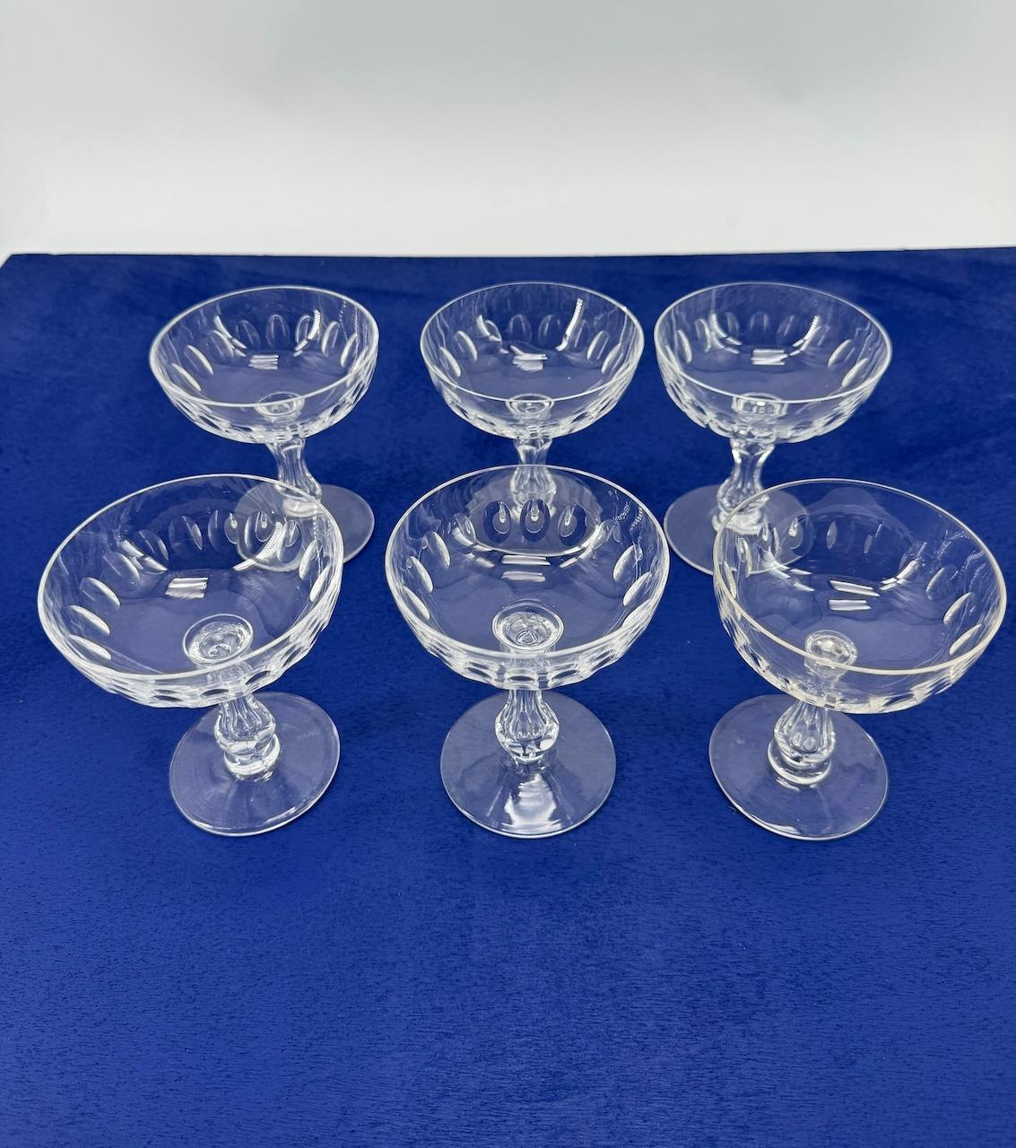 Early 20th Century 6 Champagne glasses model Olivier Cristalleries Val Saint Lambert circa 1900 For Sale
