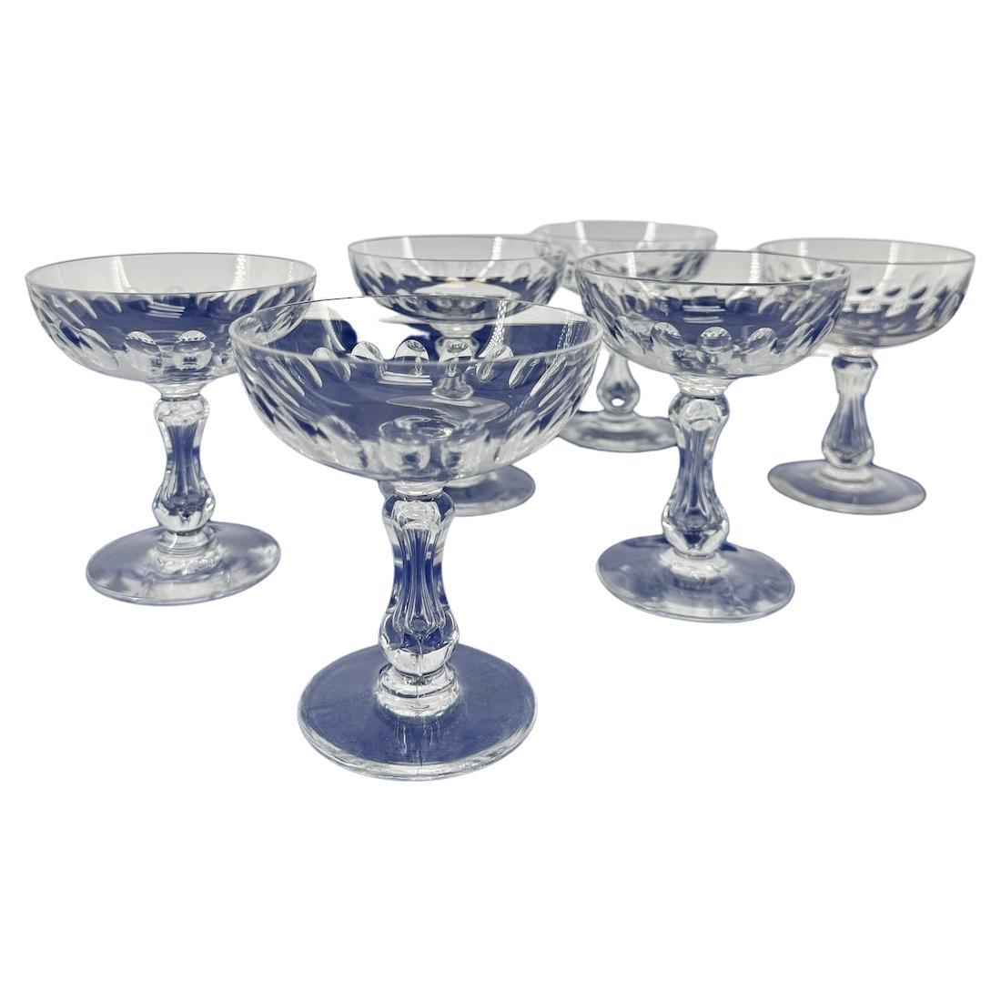 6 Champagne glasses model Olivier Cristalleries Val Saint Lambert circa 1900 For Sale