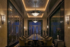 6 Chandeliers , Art Deco in glass and chrome, German , 1930