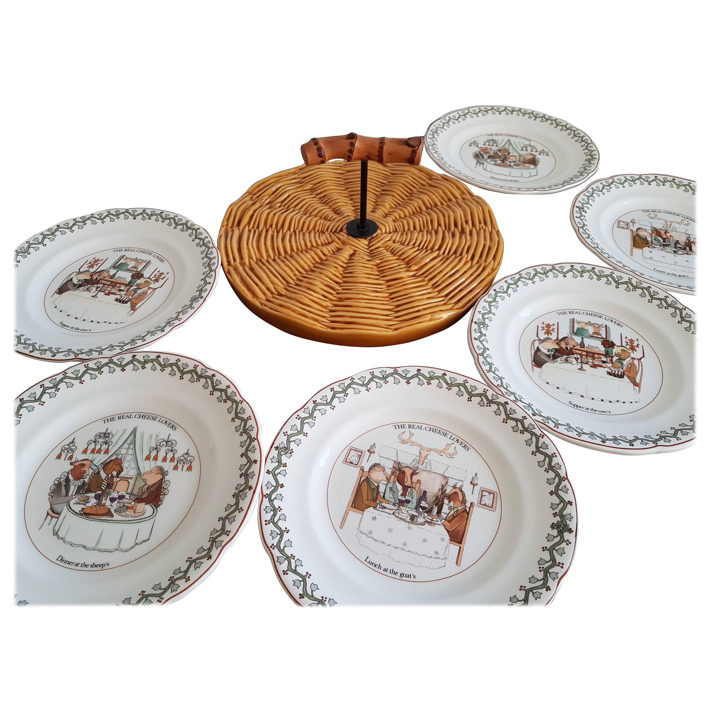 Charming six cheese dishes signed by Gien, France.

Dishes diameter 20 cm each.
Sold by 6 items. (Not 7, the brown cheese big platter is just for the photo ).
  