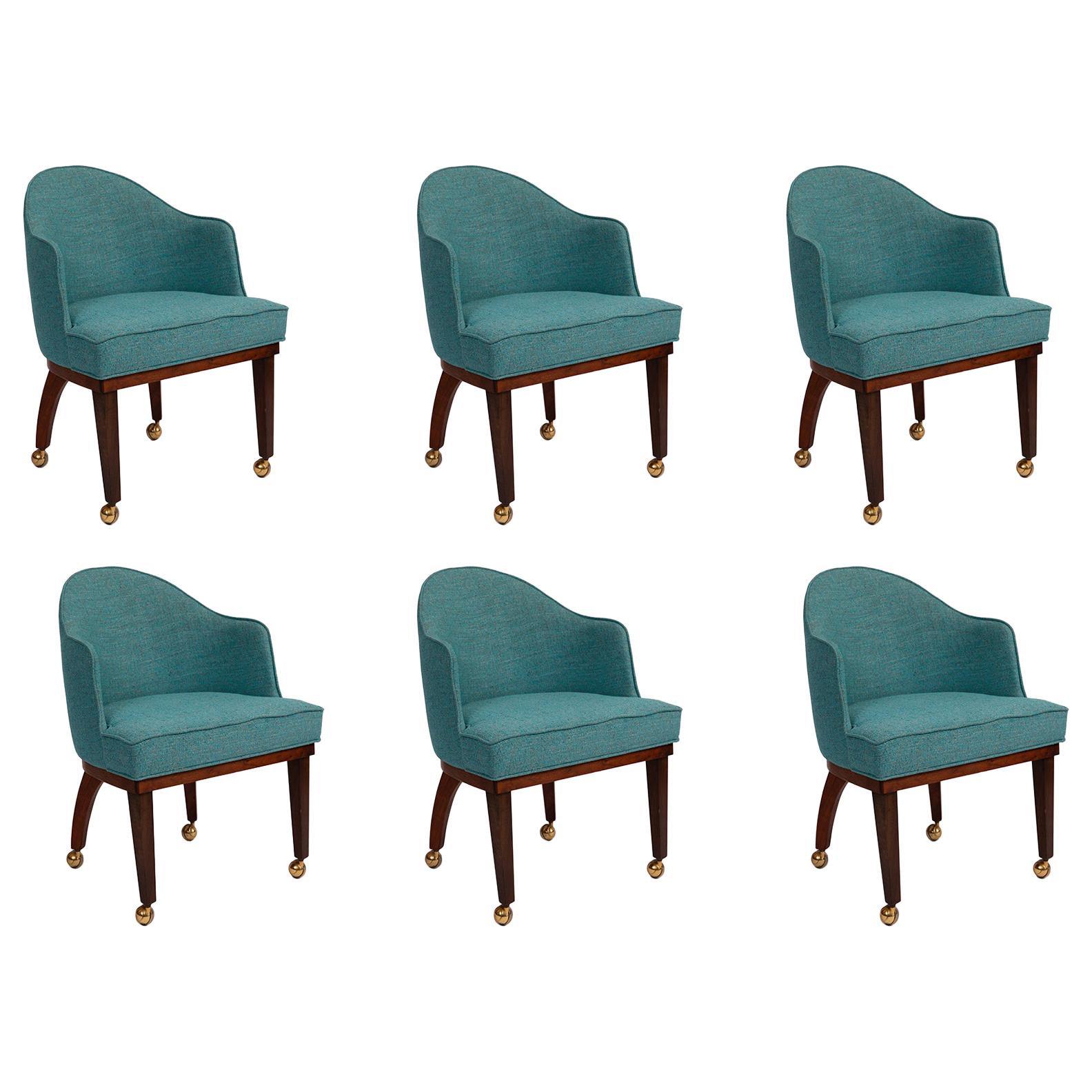 6 Chet Beardsley Walnut and Upholstered Dining Chairs