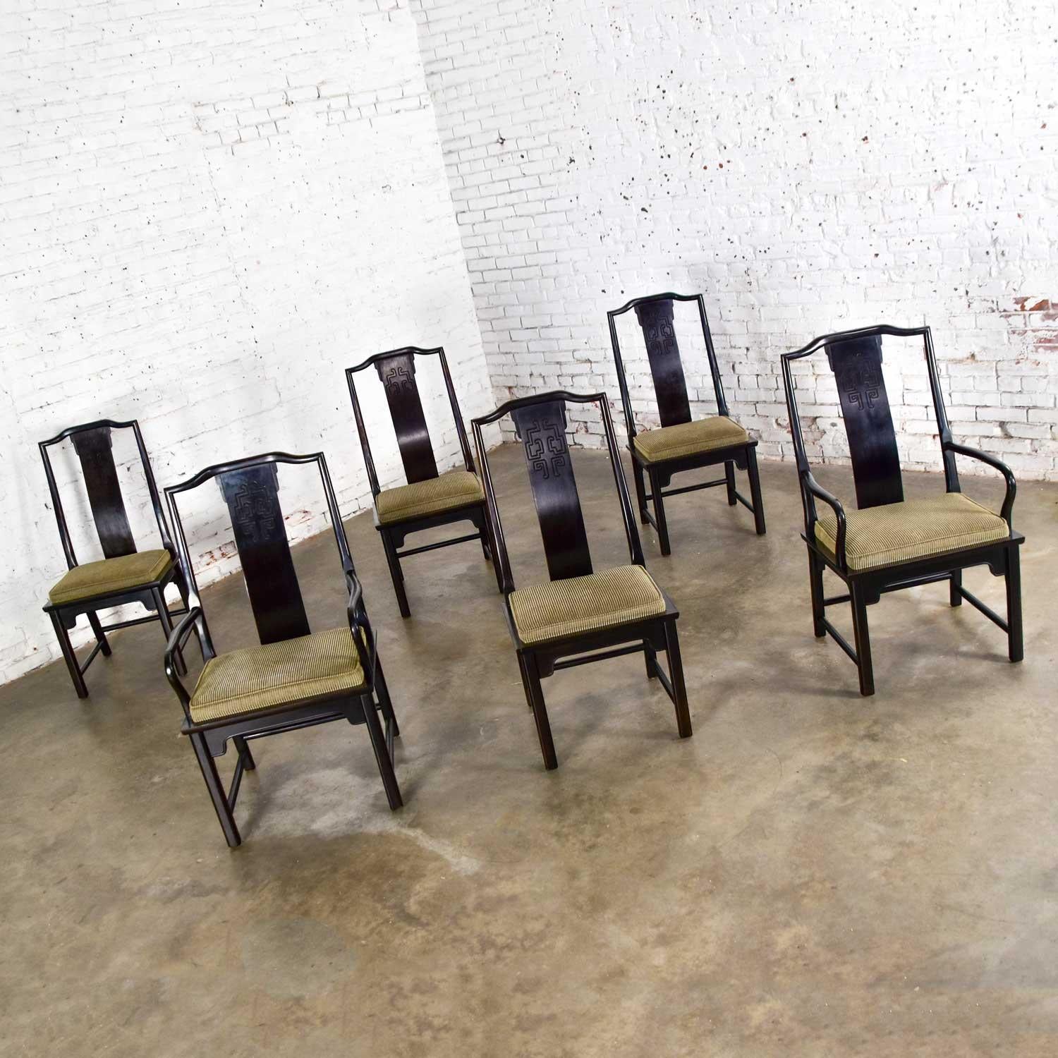 Américain 6 chaises de salle à manger Chin Hua noires par Raymond K. Sobota pour Century Furniture en vente