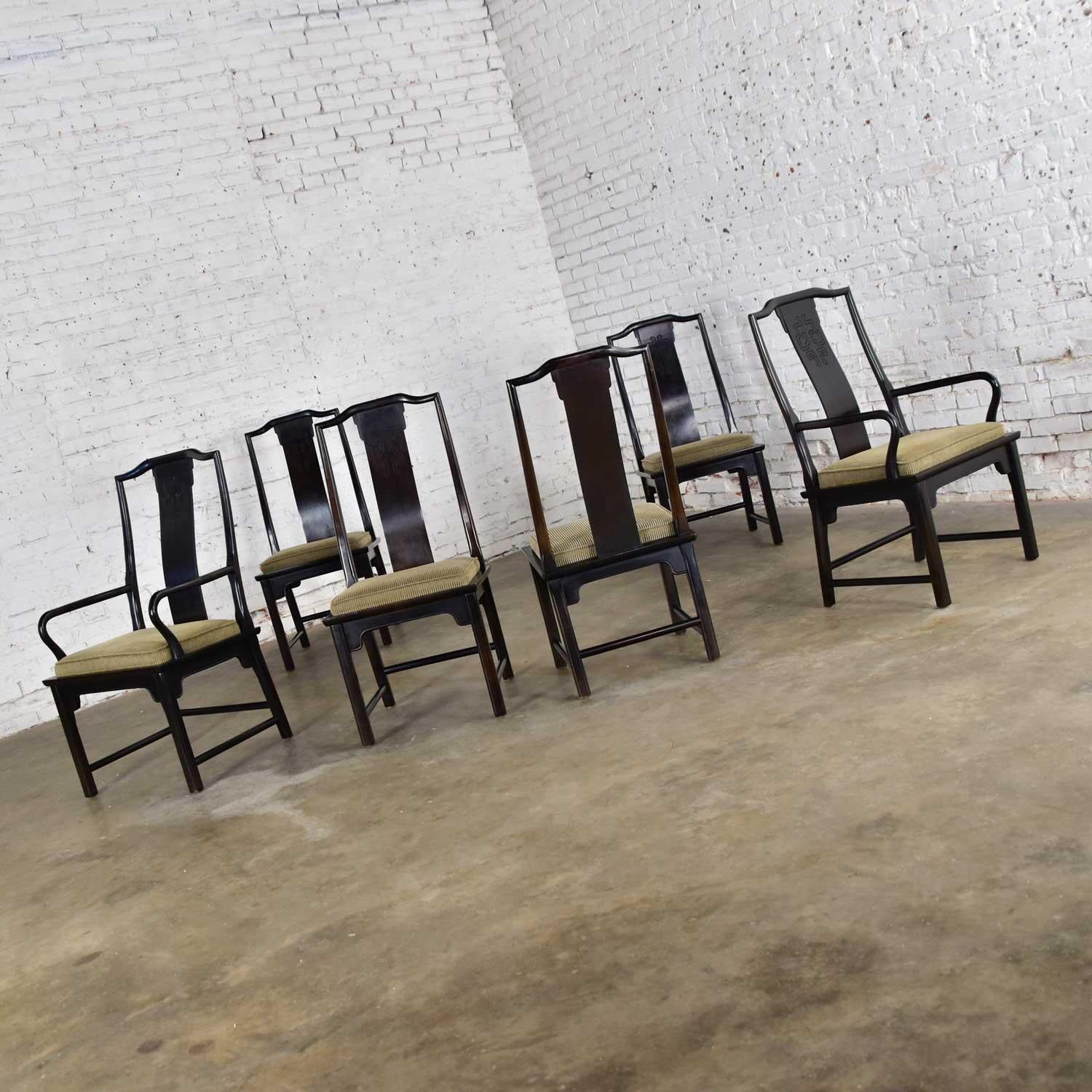 Bois 6 chaises de salle à manger Chin Hua noires par Raymond K. Sobota pour Century Furniture en vente