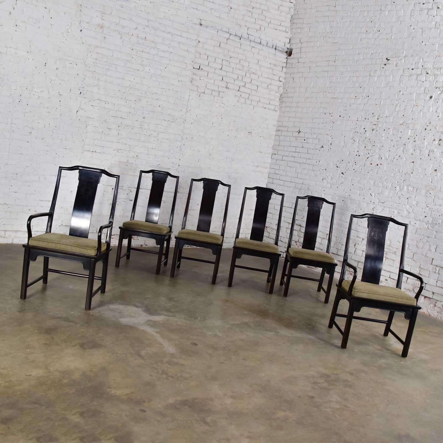 Wood 6 Chin Hua Dining Chairs in Black by Raymond K. Sobota for Century Furniture For Sale