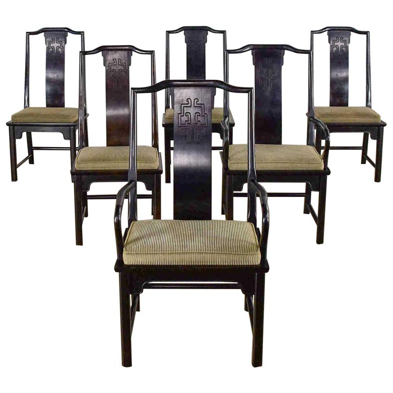 6 Chin Hua Dining Chairs in Black by Raymond K. Sobota for Century Furniture For Sale