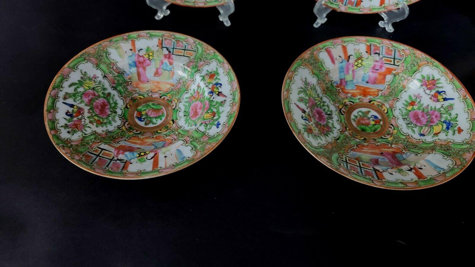 Hand-Painted 6 Chinese Rose Medallion Porcelain Soup Bowls, 19th Century For Sale