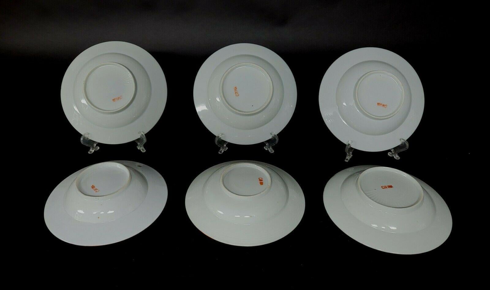 6 Chinese Rose Medallion Porcelain Soup Bowls, 19th Century In Good Condition For Sale In Norton, MA