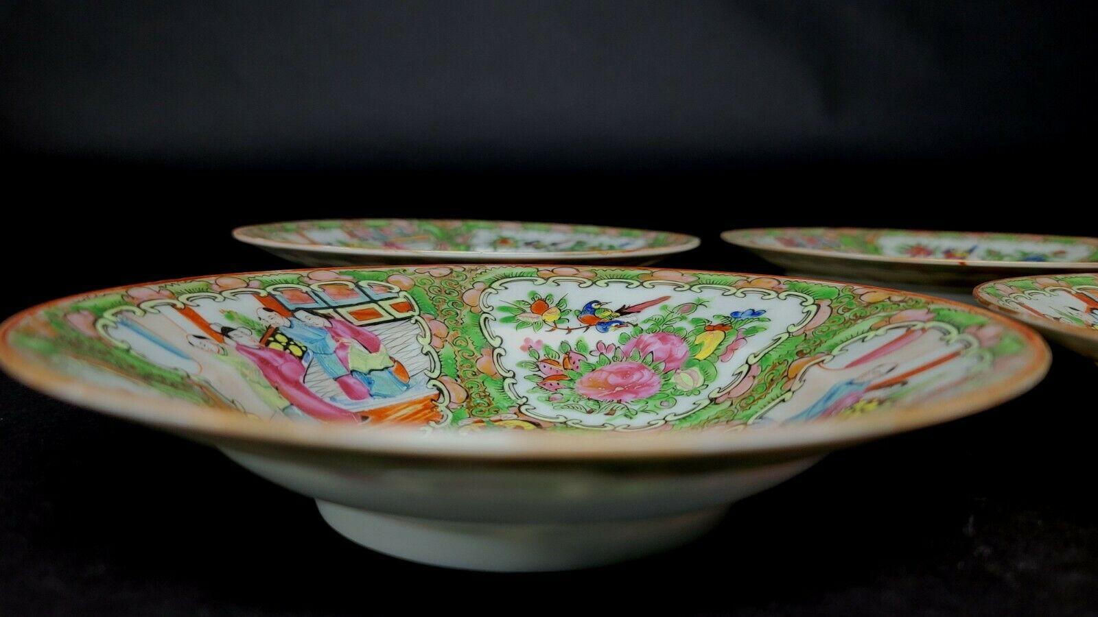 6 Chinese Rose Medallion Porcelain Soup Bowls, 19th Century For Sale 3