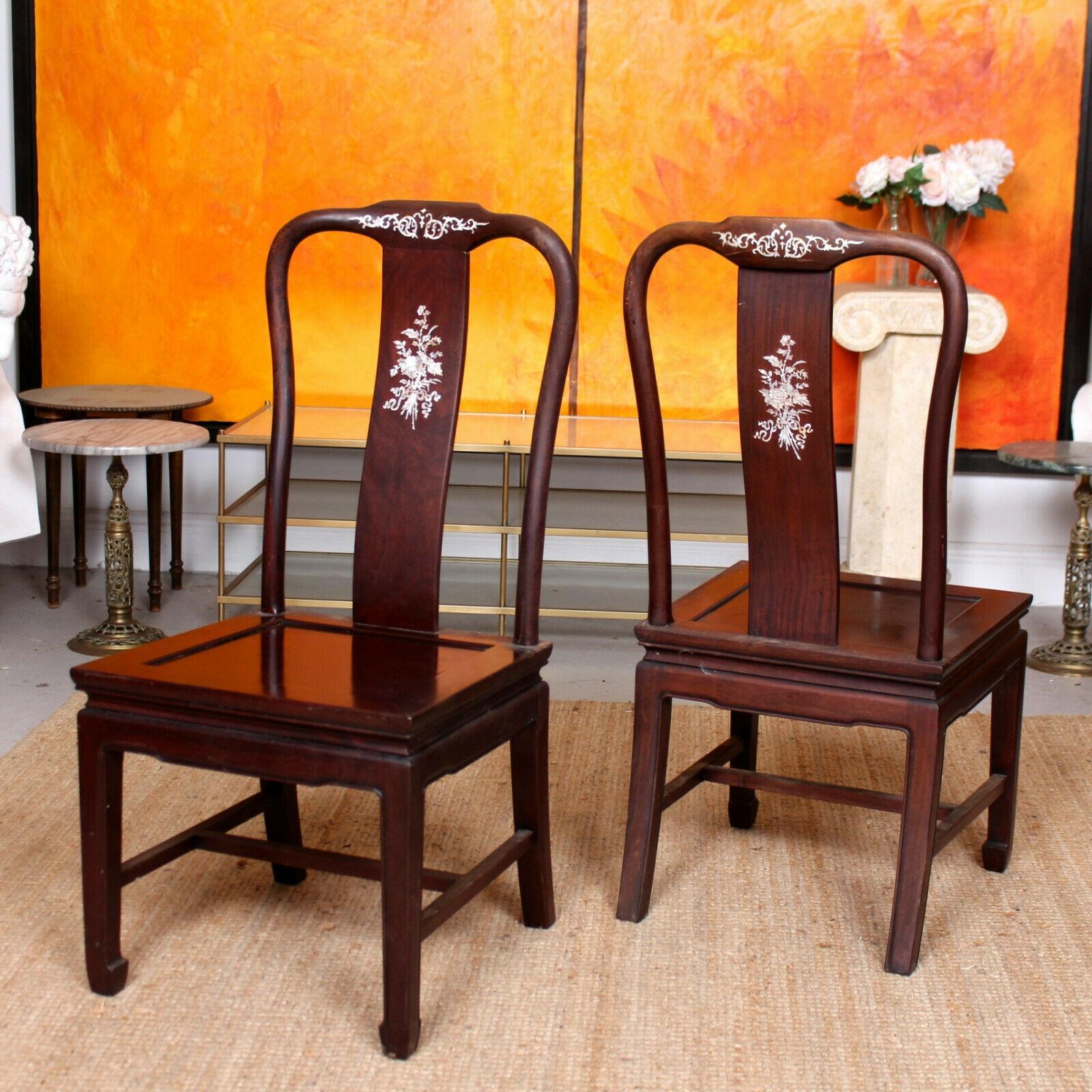 6 Chinese Rosewood Dining Chairs Inlaid Mother of Pearl Yoked In Good Condition For Sale In Newcastle upon Tyne, GB