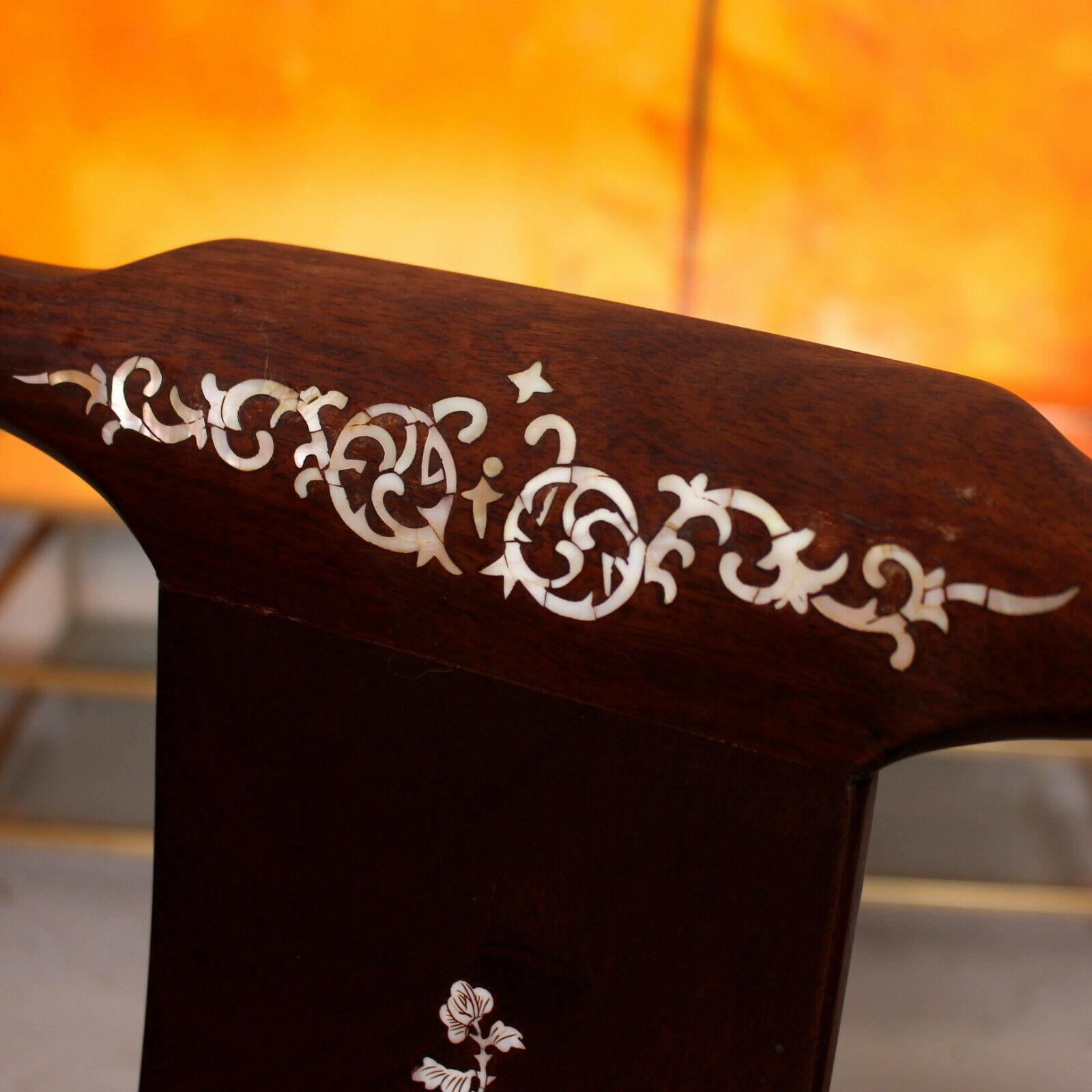 6 Chinese Rosewood Dining Chairs Inlaid Mother of Pearl Yoked For Sale 3