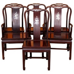 6 Chinese Rosewood Dining Chairs Inlaid Mother of Pearl Yoked