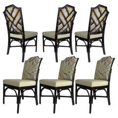 6 chaises de salle à manger chinoises Chippendale en bambou et rotin 12 disponibles