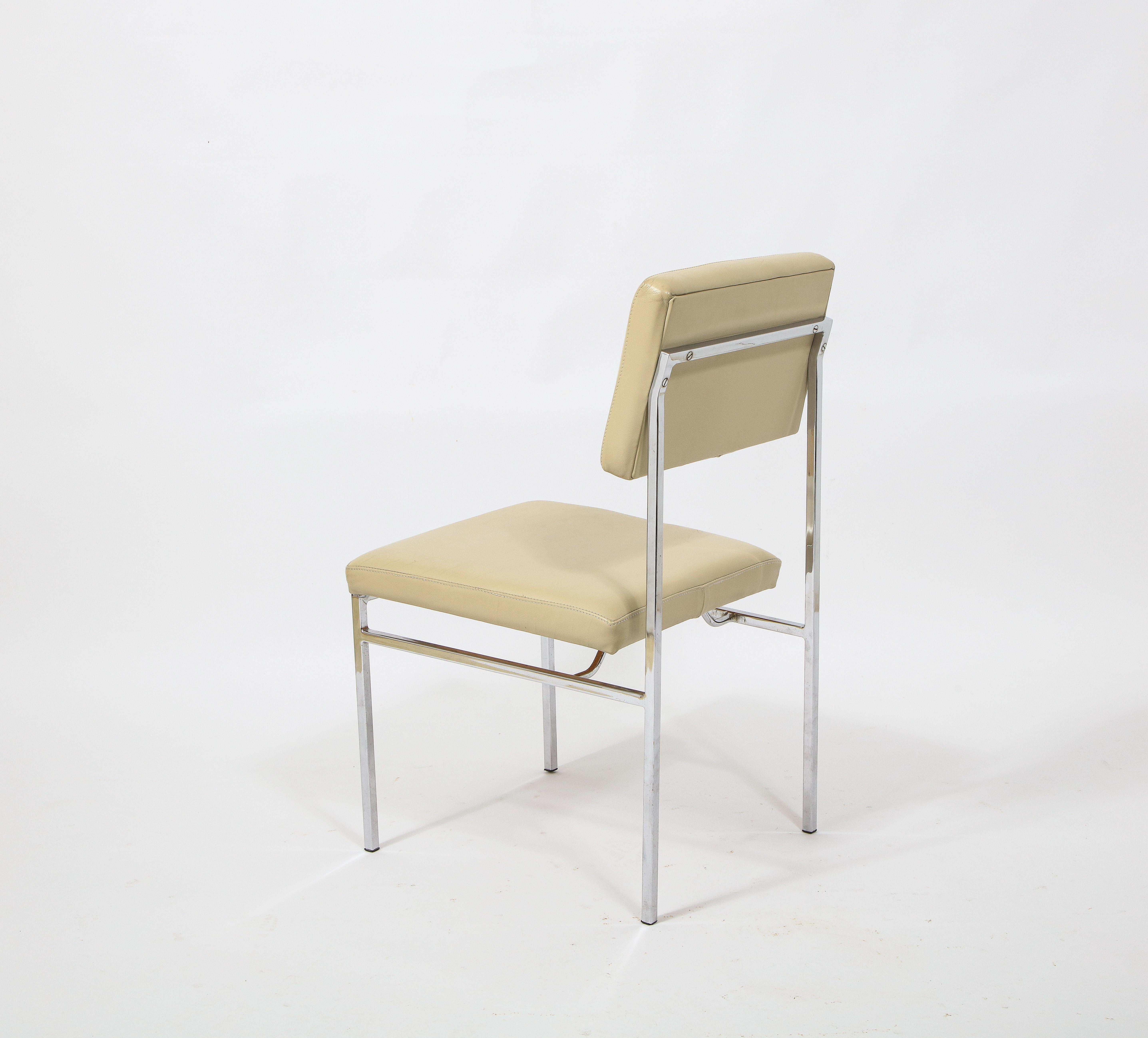 6 Chrome and Cream Leather P60 Chairs by Philippon & Lecoq, France, 1960's For Sale 5